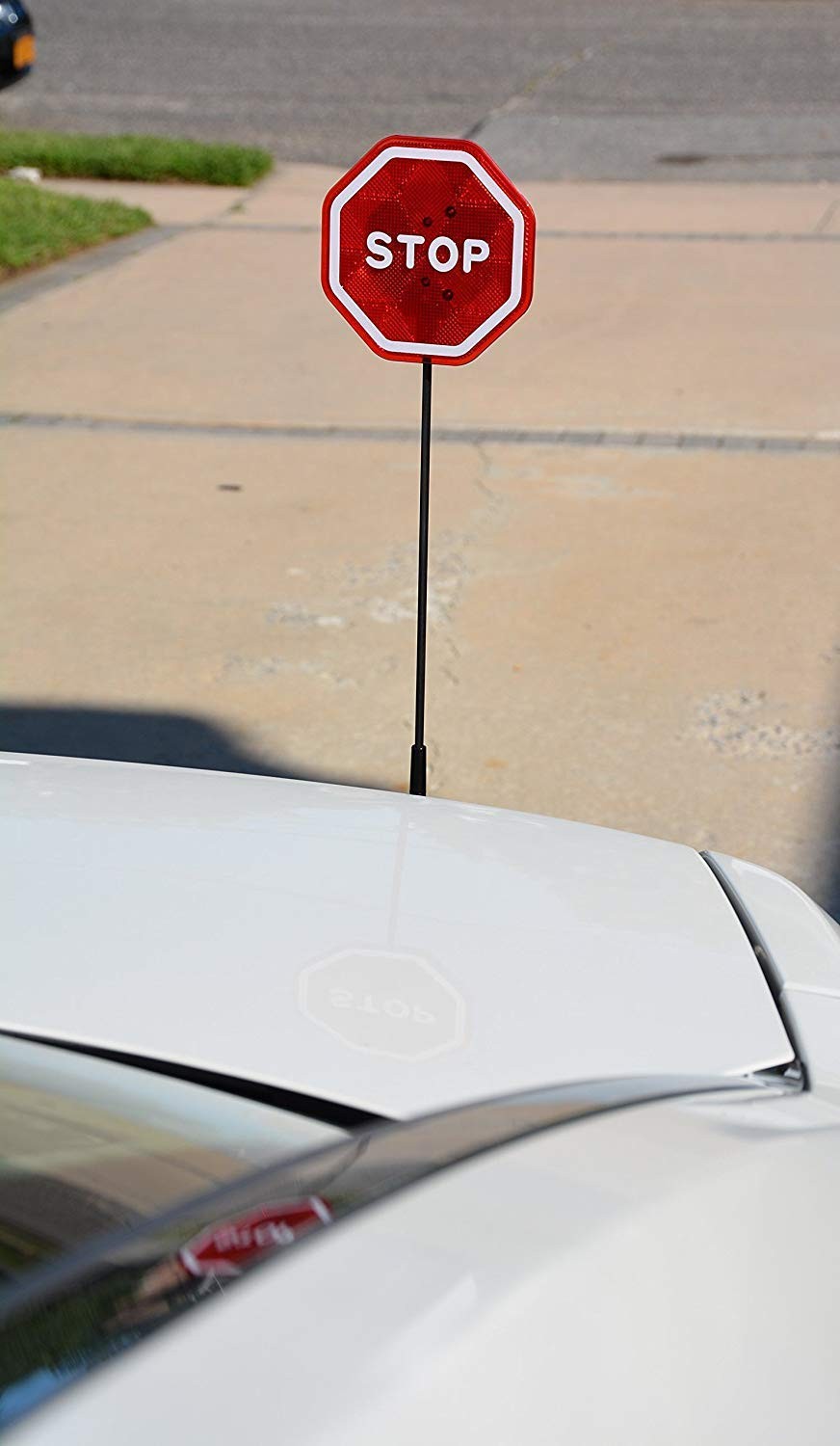 Light Up Stop Sign Garage Parking Aid, Red LED, 51in Weighted Base Bumper Alert