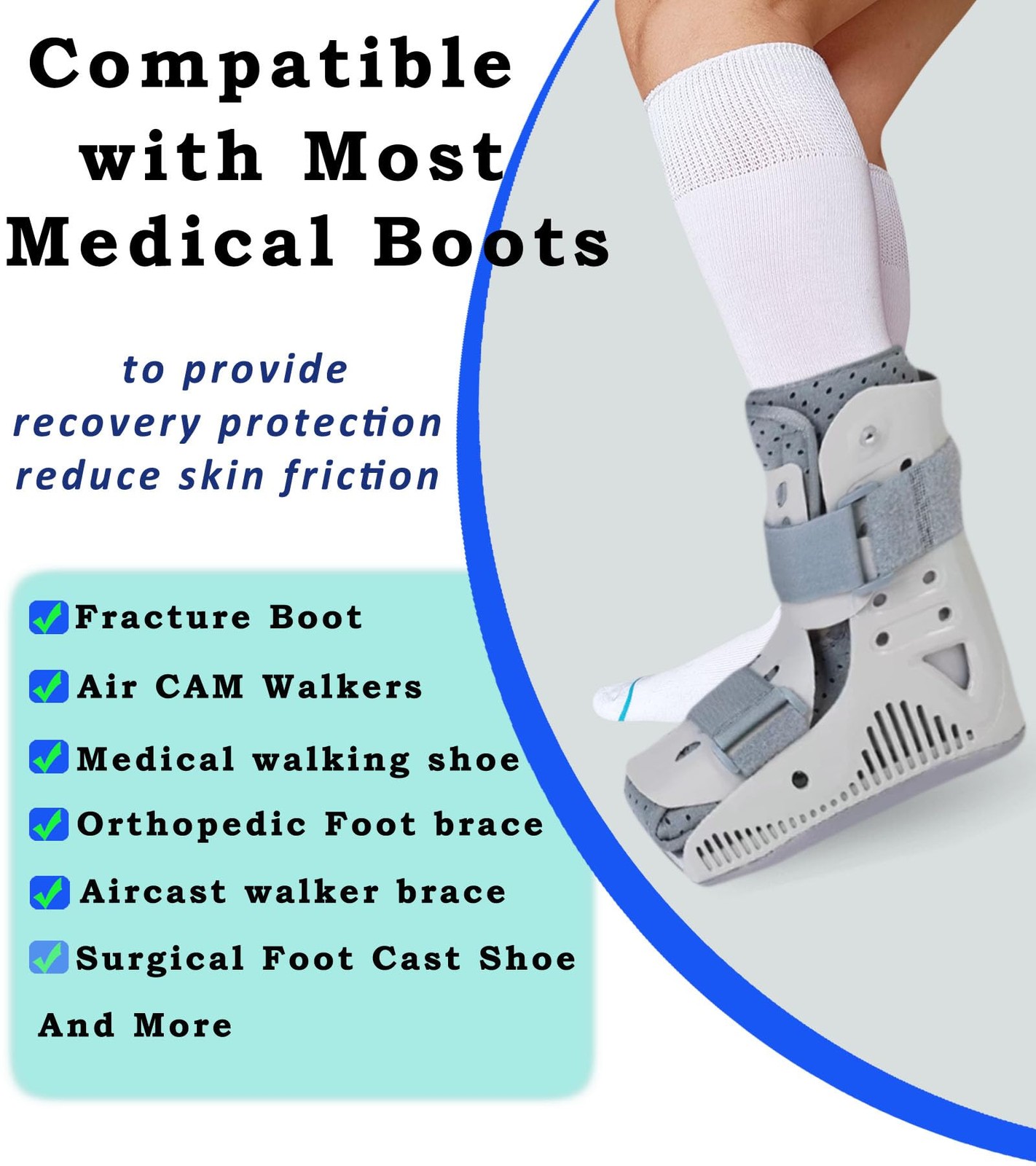 2 Pairs Walking Boot Sock ExtraWide Knee High Foot Brace Fracture Men Women