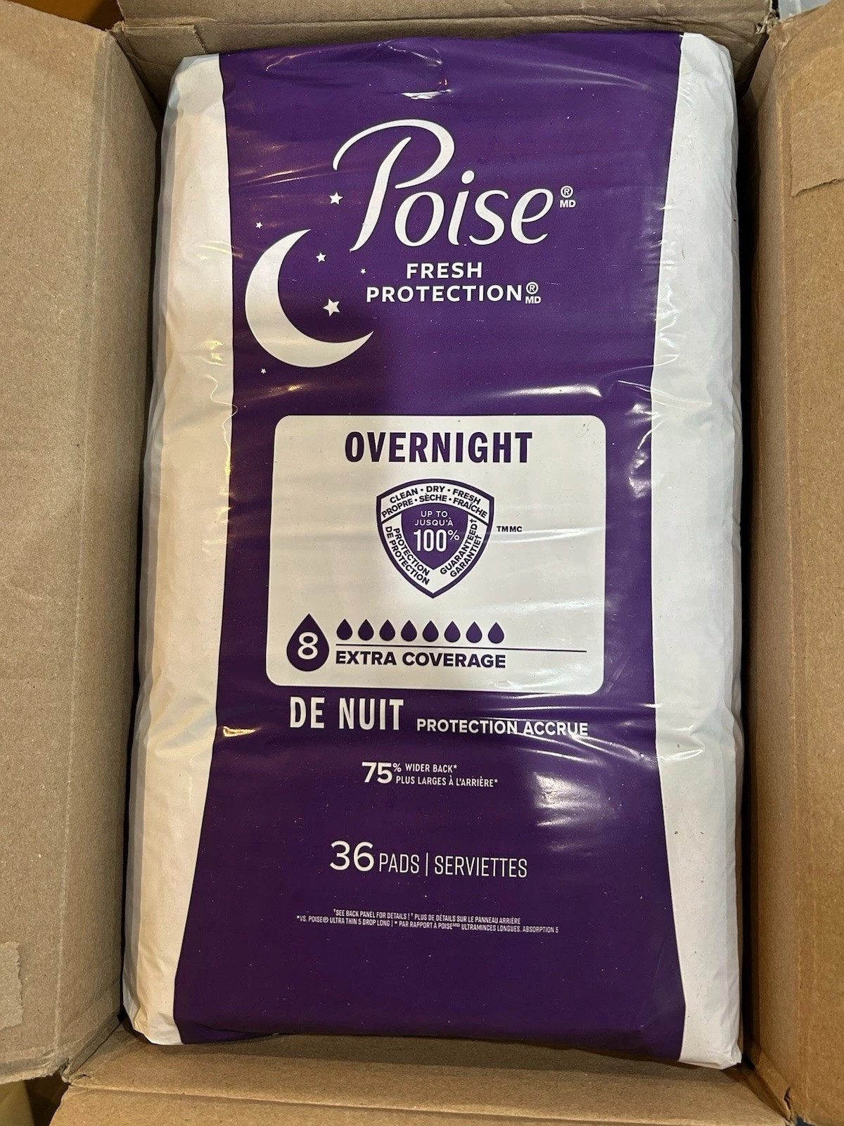2 Pack – Poise Overnight Pads, Extra Coverage, 8 Drop Absorbency, 72 Count Total