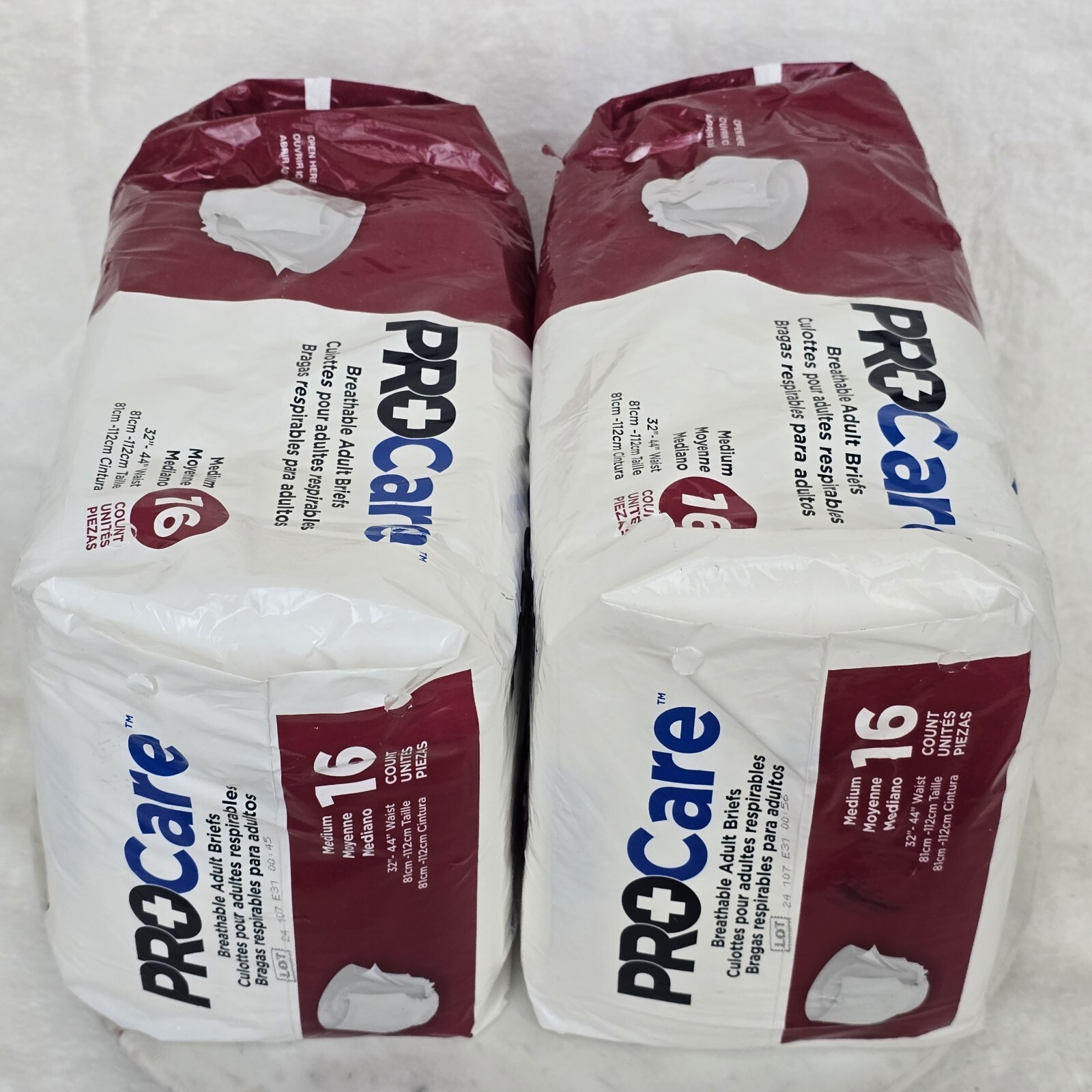 2 Pack ProCare Breathable Adult Briefs Underwear Sz Medium Incontinence 32 Total