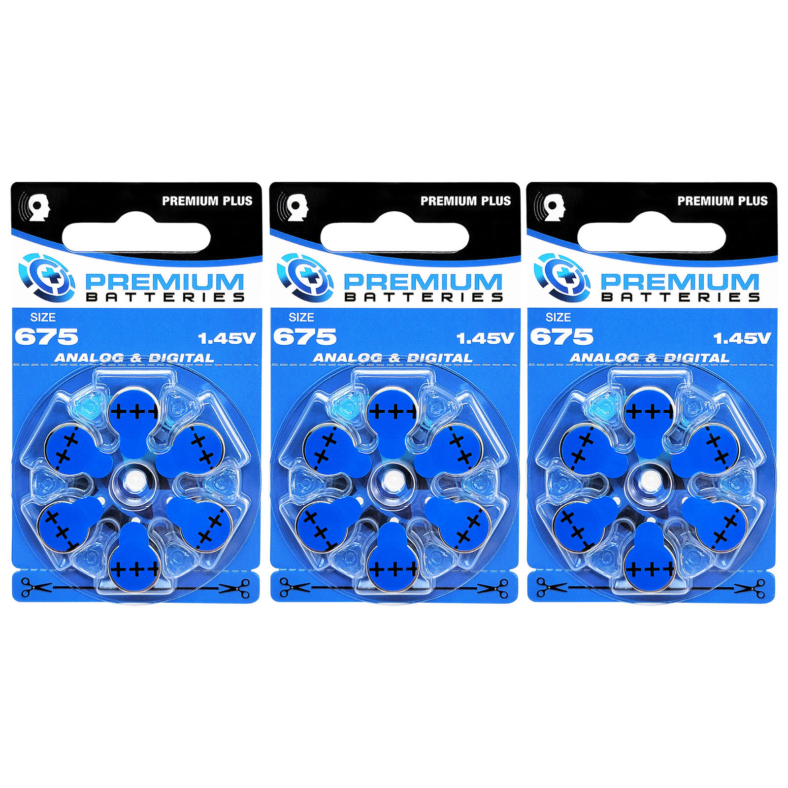 Premium Batteries Size 675 ZA675 1.45V Hearing Aid Batteries Blue Tab (18 Pack)