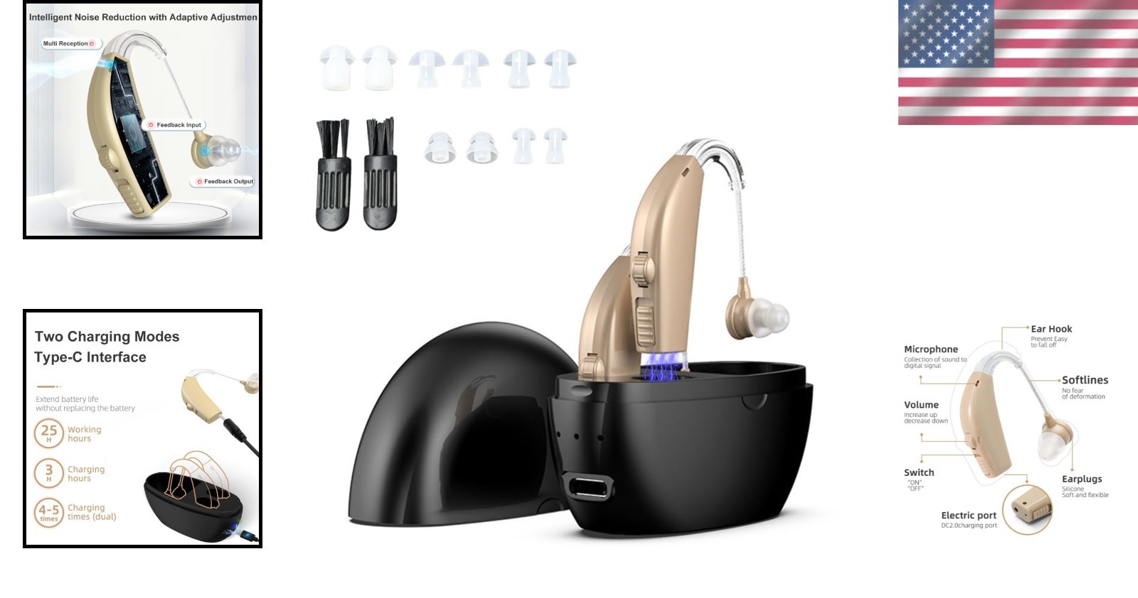 Luxury Rechargeable Hearing Aids for Seniors with Noise Cancellation – 25 Hours