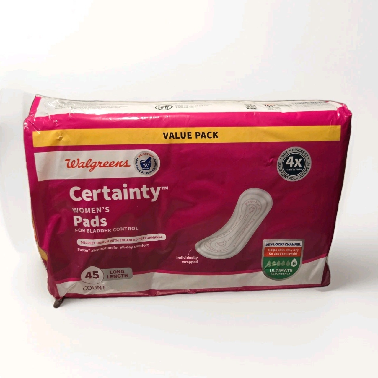 Walgreens Certainty Women’s Pads, Large 45 ea, Long Length, Ultimate Absorbency