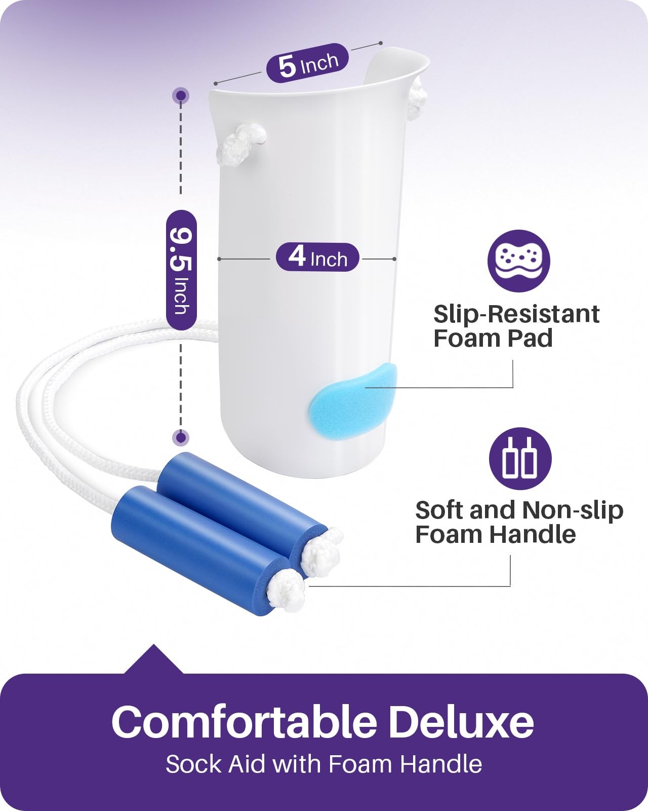 KEKOY 4INCH Sock Aid for Putting on Socks, 4.0 Inch Wide, White