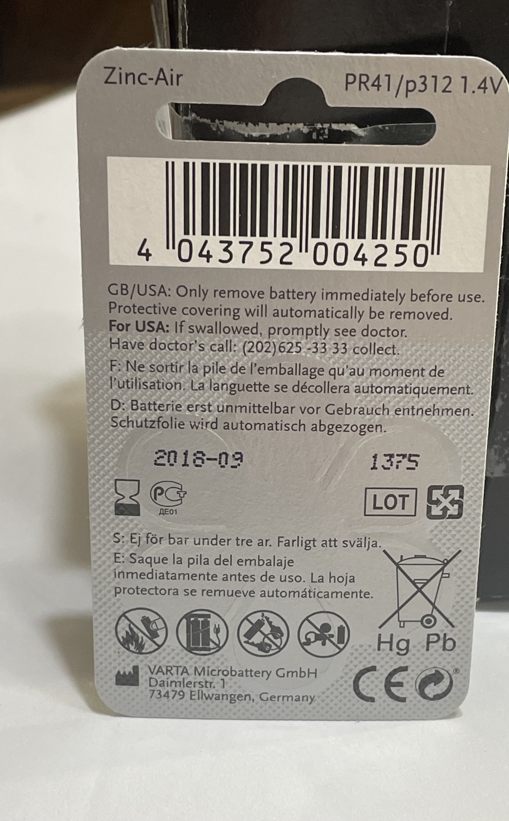 Power One Size P312/PR41 Hearing Aid Batteries Zinc Air 6 Piece Pack 09/2018