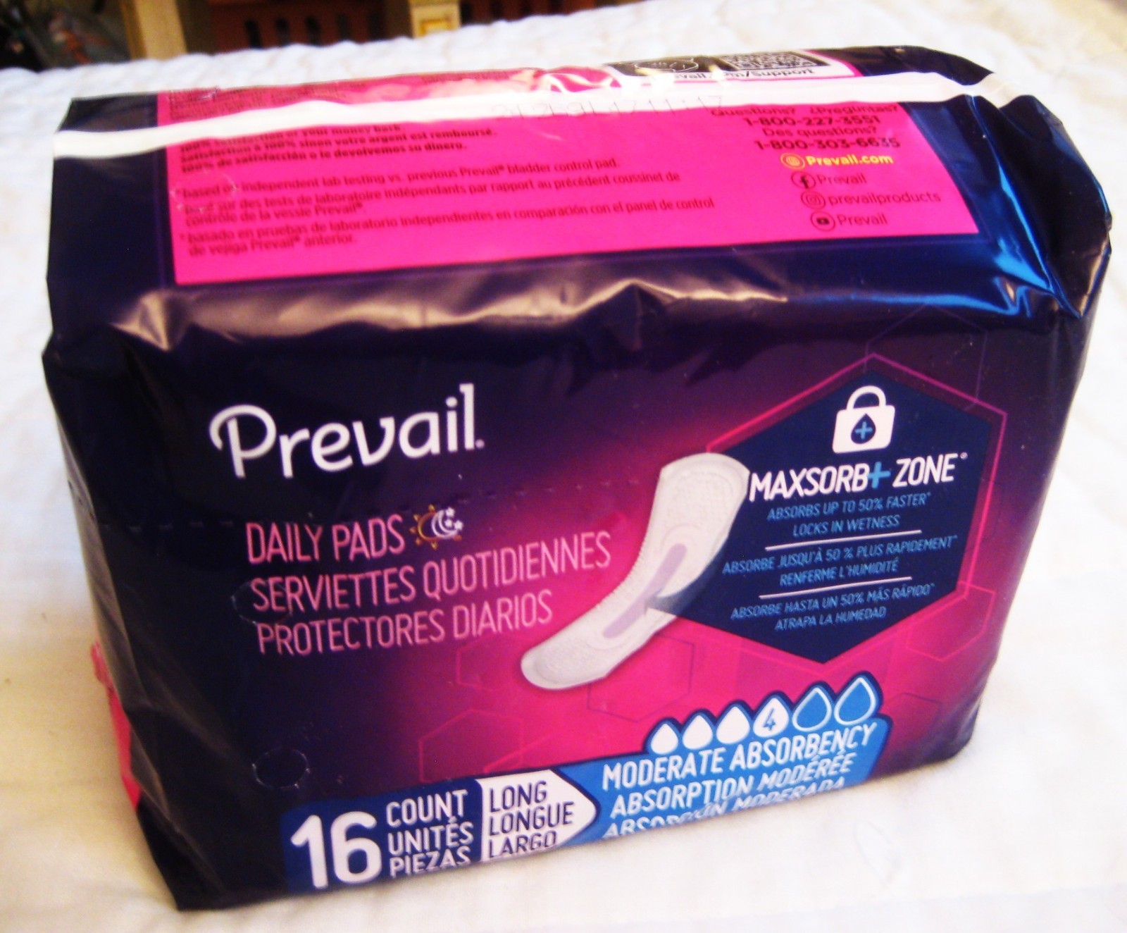 Lot Of 8 – 16 Count Prevail Daily Incontinent Pad 11″ Long Moderate Absorbency