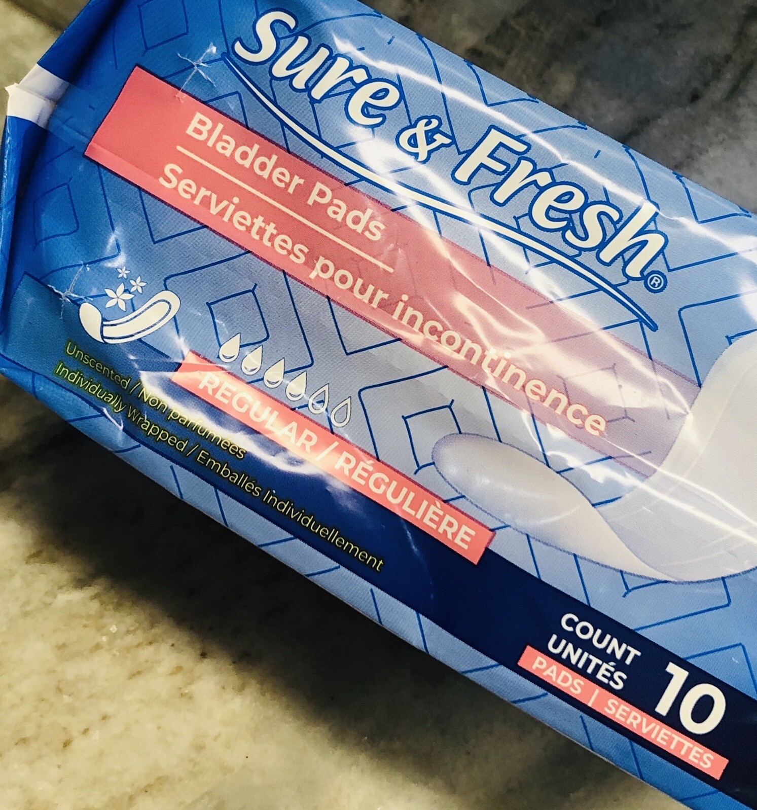 Sure & Fresh (10) Unsented Regular Bladder Pads. For Incontinence. Women’s.