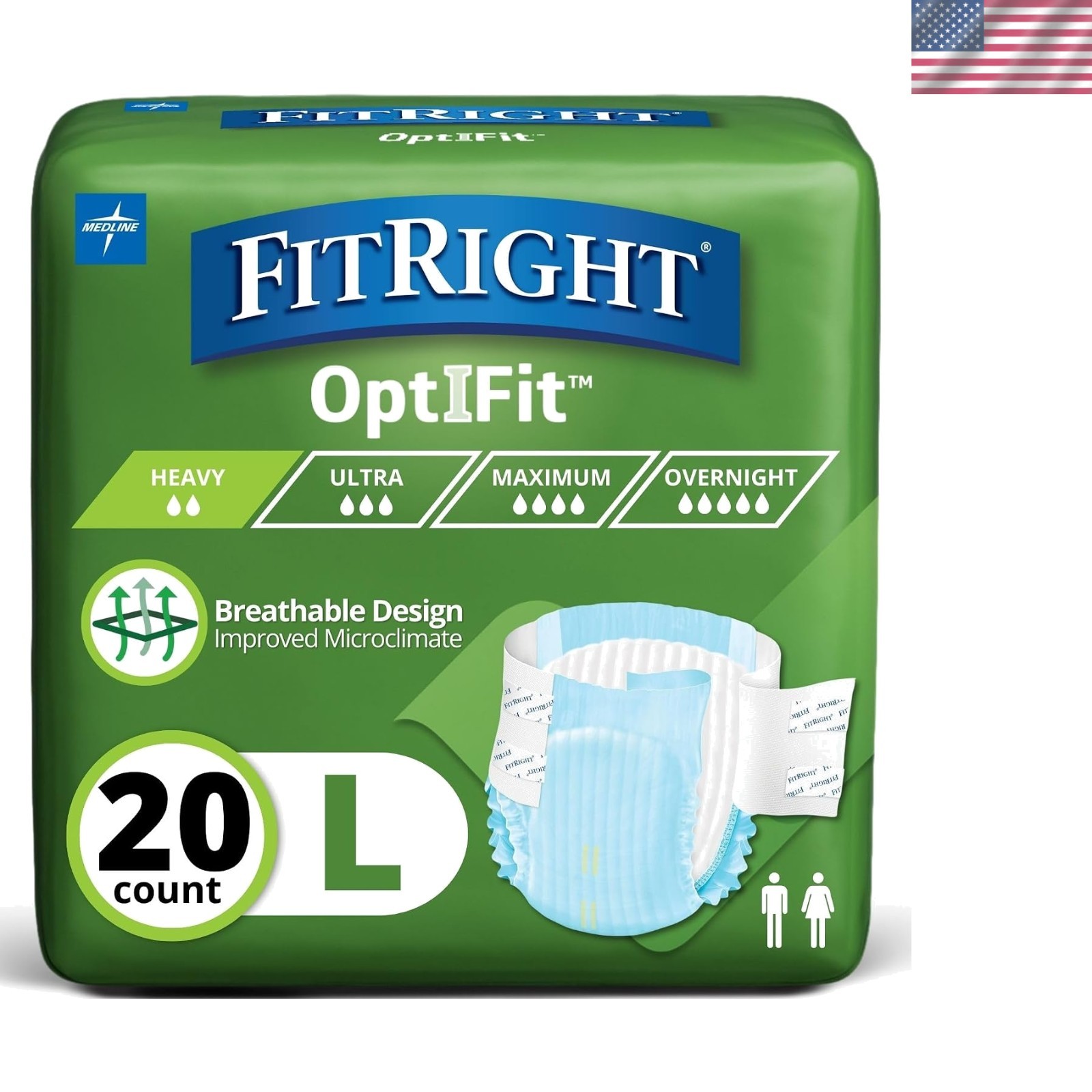 Large OptiFit Incontinence Briefs – 20 Disposable Diapers for All-Day Protection