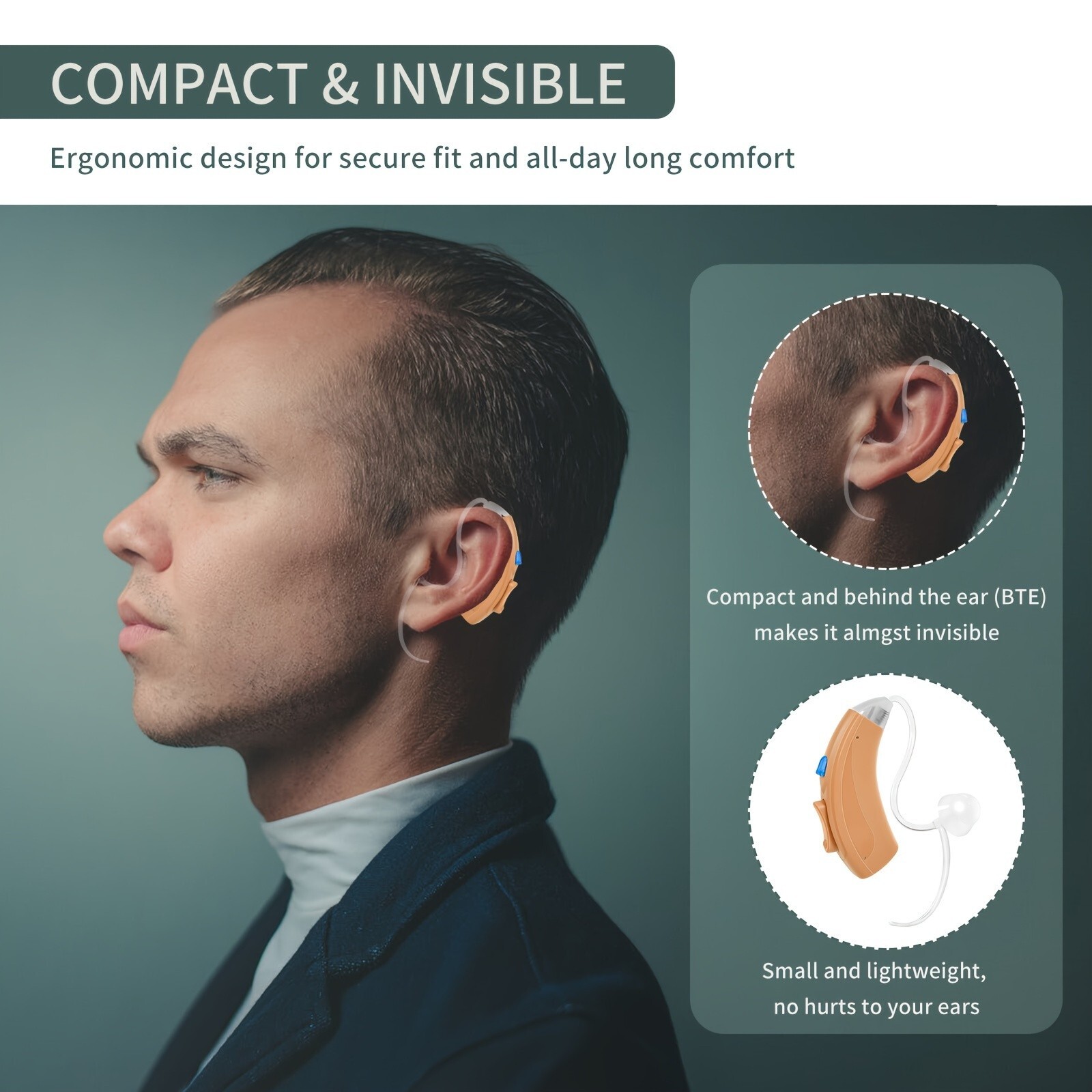 Seniors Rechargeable BTE Hearing Aids Noise Reduction And Volume Control Easily