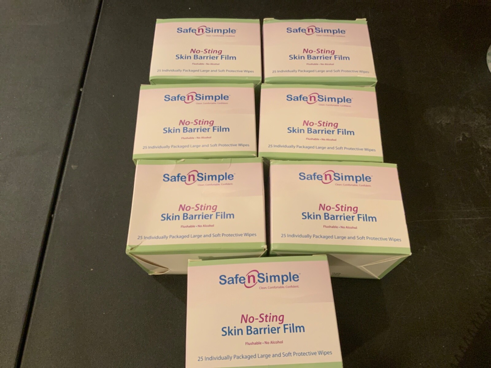 175 (7 Boxes of 25) Safe n Simple SNS00807 No Sting Skin Barrier Film Wipes.