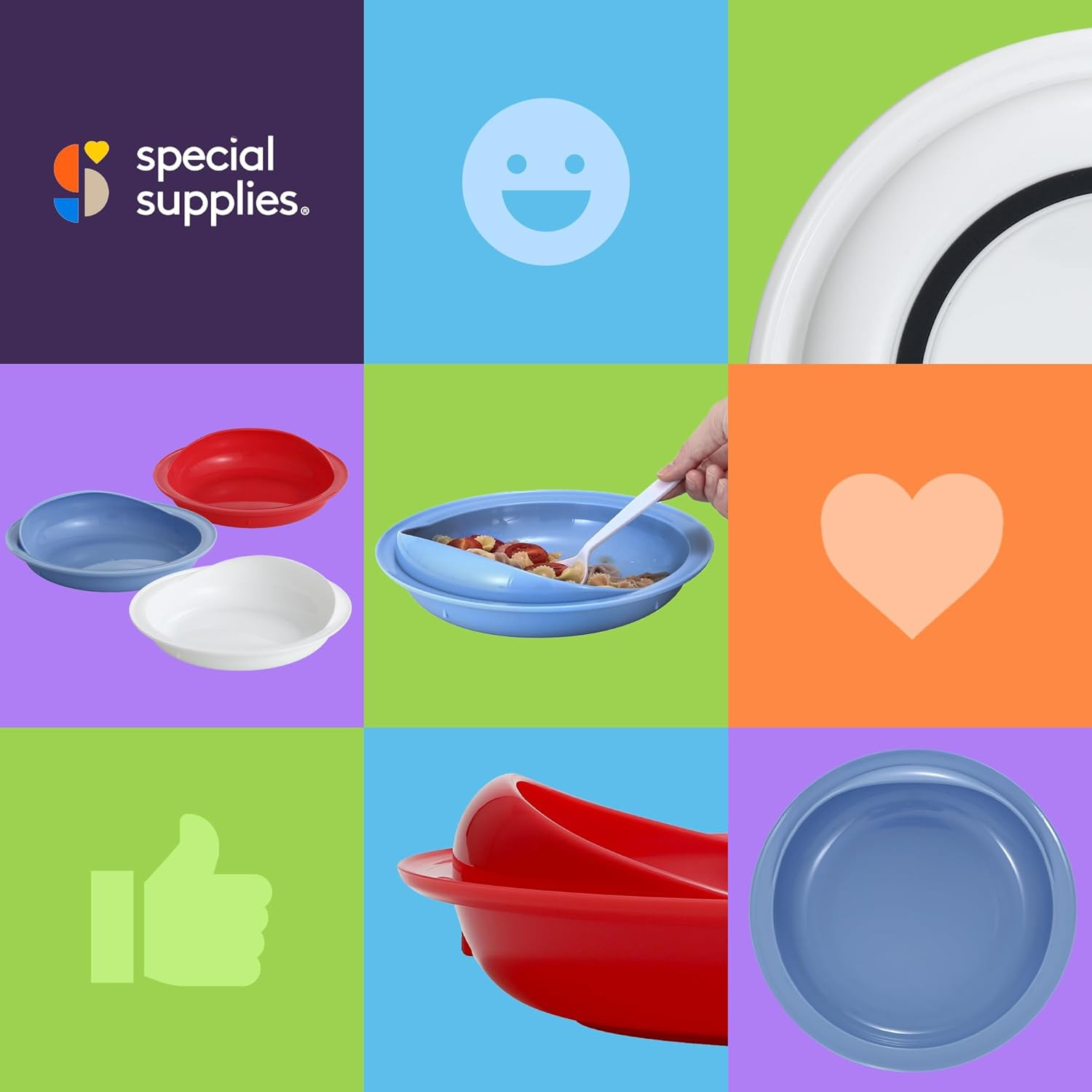 Adaptive Spill-Proof Scoop Plates- Dishes Wall Disabled Elderly Adults Special