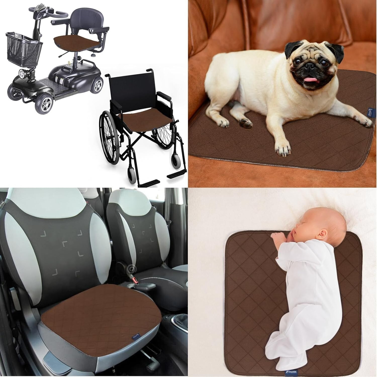 Waterproof Incontinence Chair Pads Quilted Seat Pads Cover 4 Pack 22″x21″ Brown