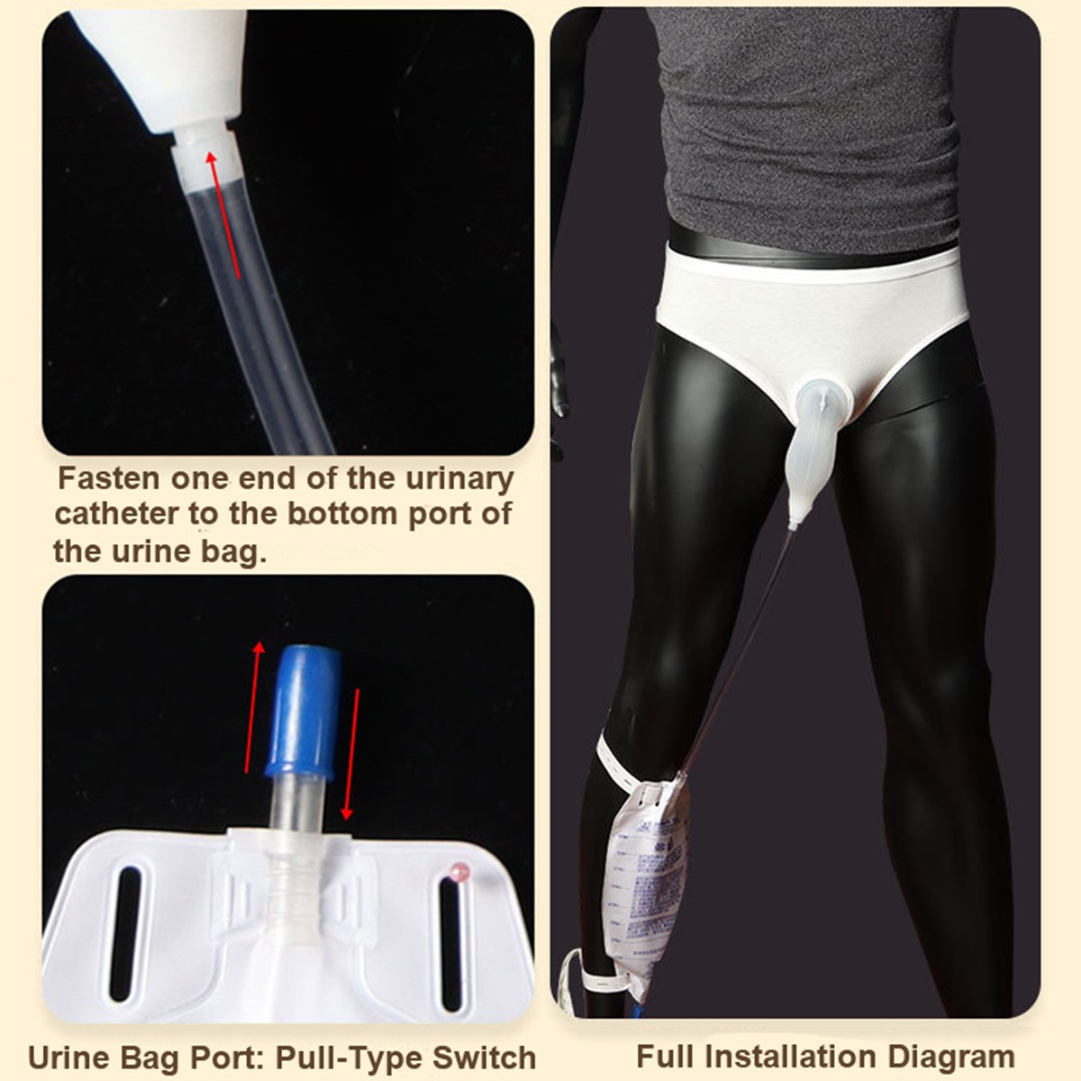 Wearable Urine Collector for Men with Silicone Urine Cup Cotton Briefs, 2* 800ml