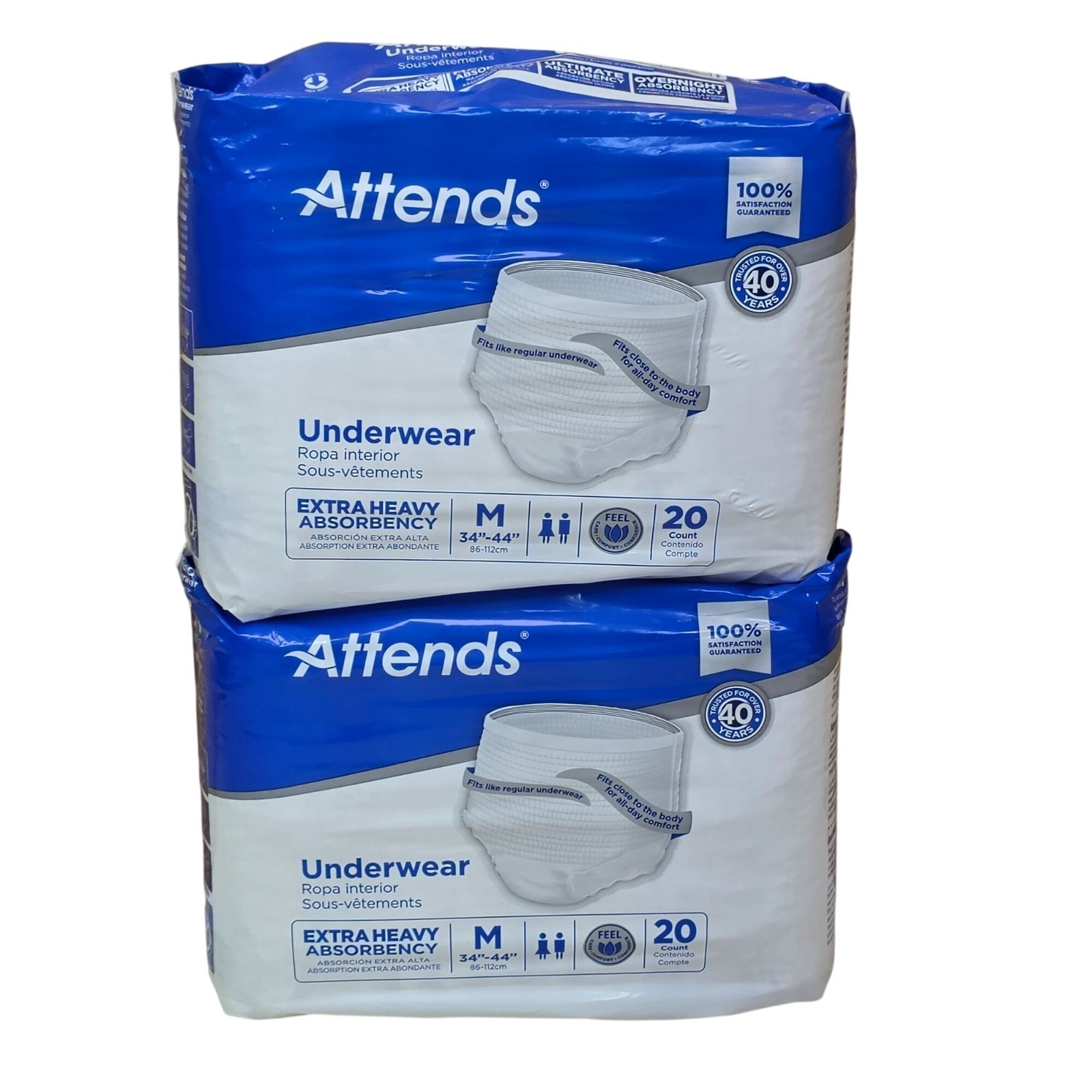 Attends Underwear Extra Heavy Absorbency M 34″-44″ 40 Count Total in 2 Packs