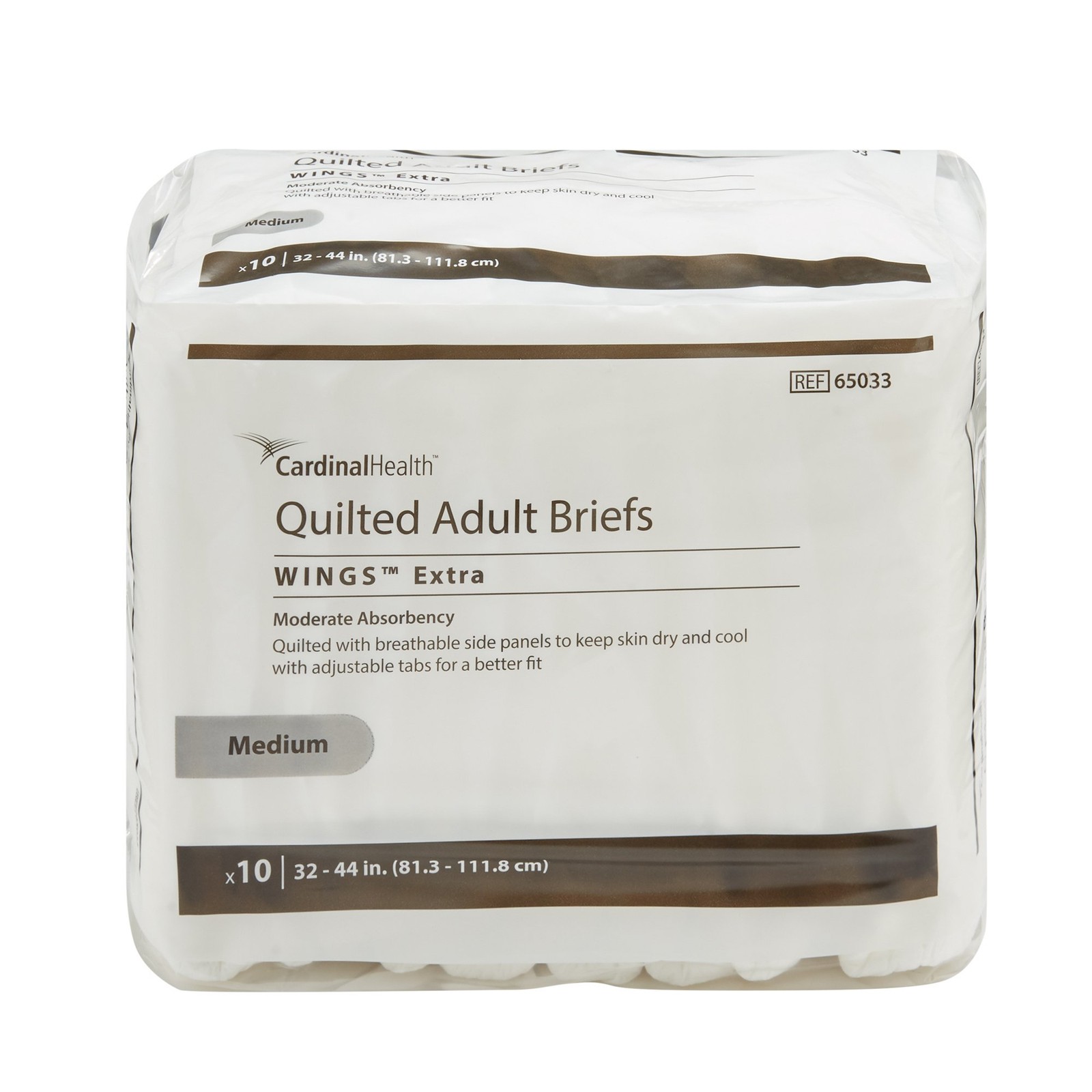 Wings Extra Quilted Adult Briefs, Medium 32″-44″ Waist, Moderate, Bag of 10