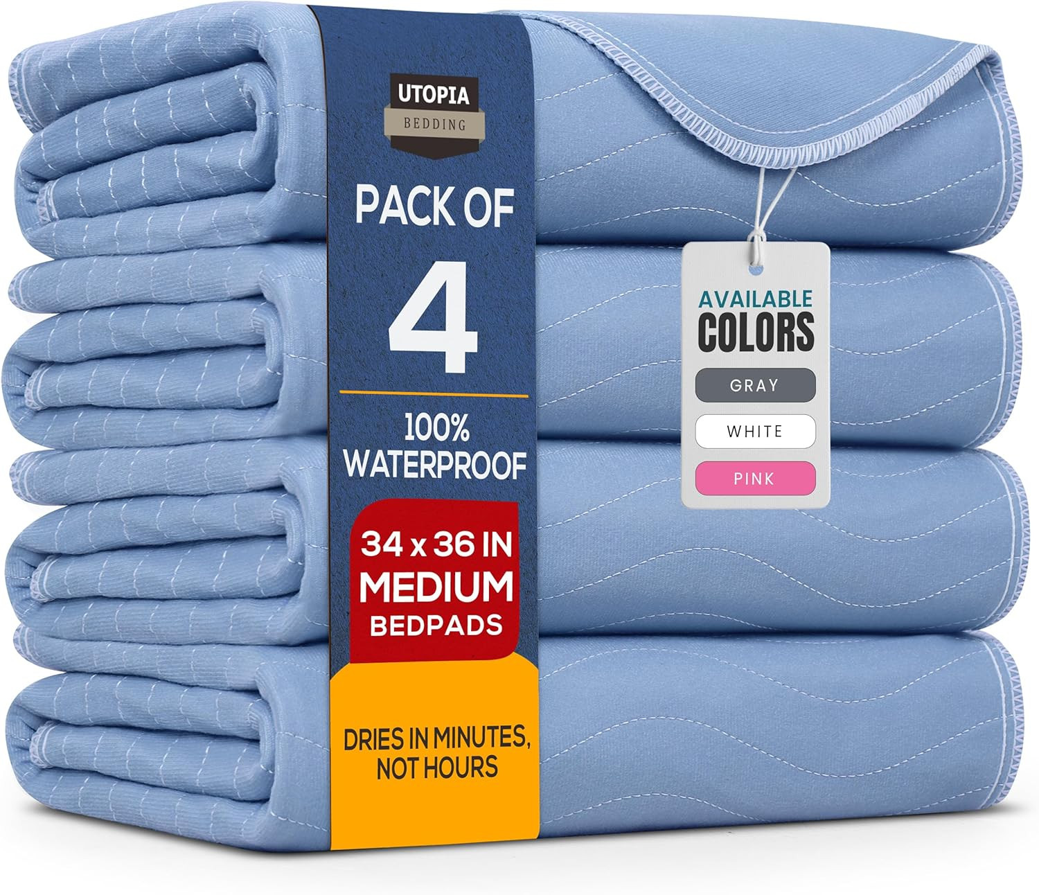 Utopia Bedding Washable Underpads 34″ X 36″ (Pack of 4), Waterproof Reusable