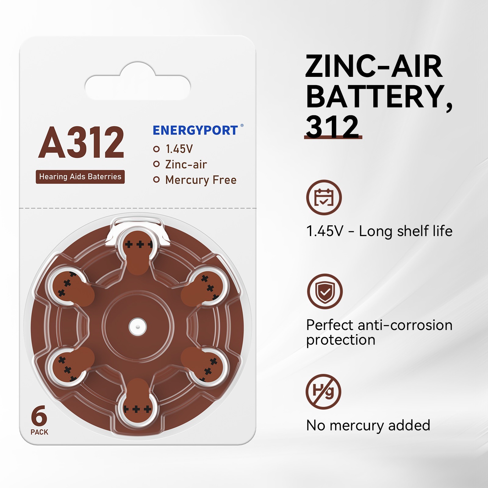 60 Pcs Hearing Aid Batteries Size : 10, 13, 312 or 675 1.45V Zinc-Air Battery