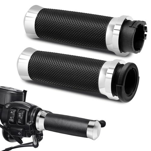 1inch Handlebar Grips, Cable Throttle Control Hand Grips Fit for Harley Chrome