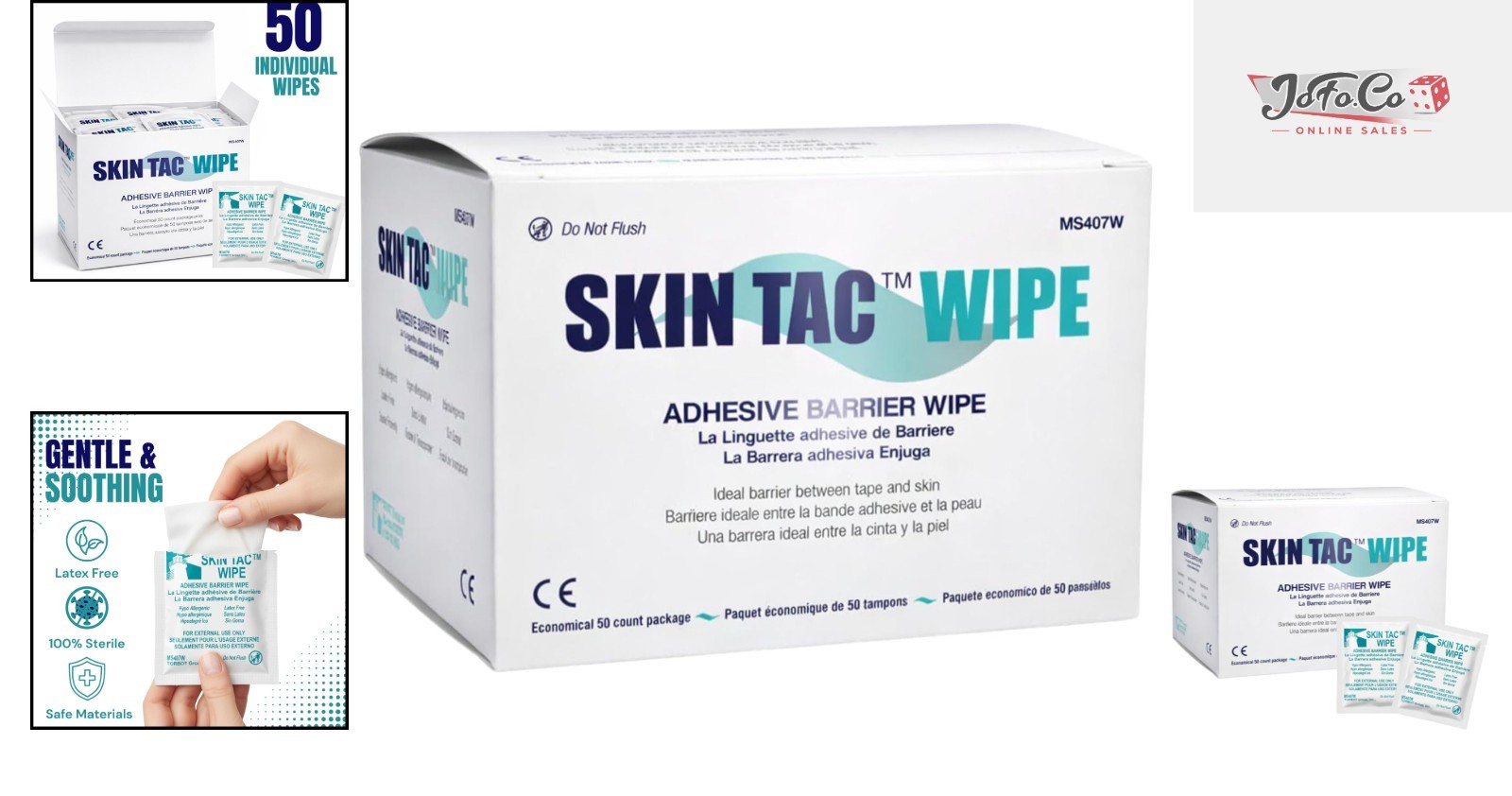 50 Pack Skin Tac Barrier Prep Wipes – Safe for Sensitive Skin, Latex-Free