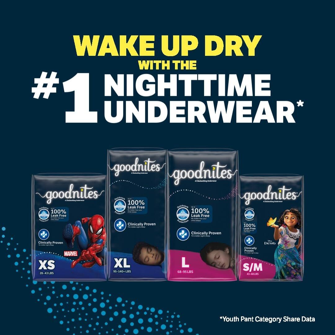 Goodnites Girls Nighttime Bedwetting Underwear Large Multi Colored 2 Packs