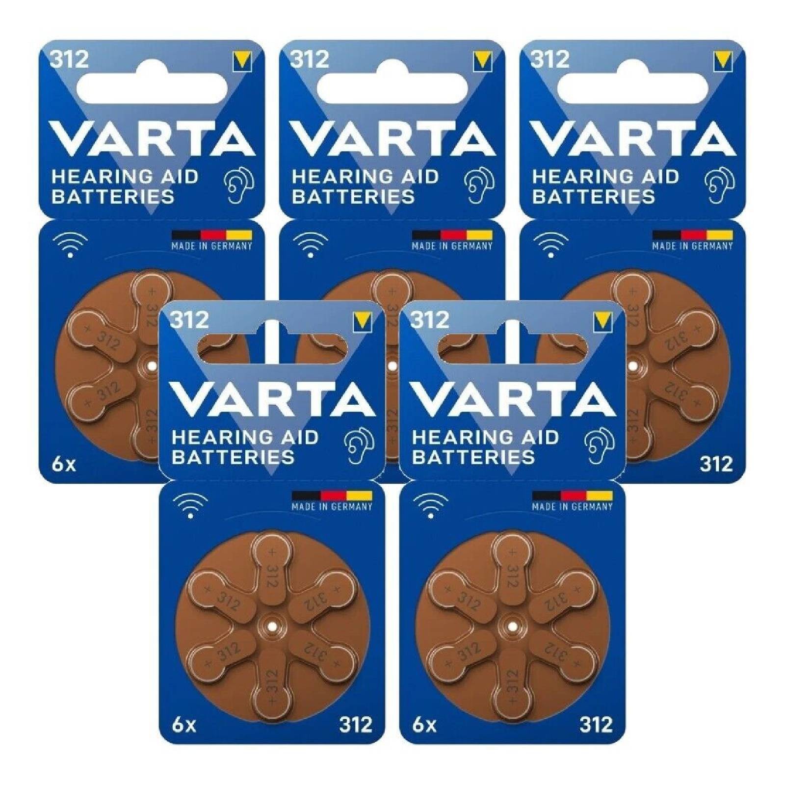 30 Varta Size 312 Pr41 Hearing Aid Batteries 1.45v Zinc Air Germany Exp 2028