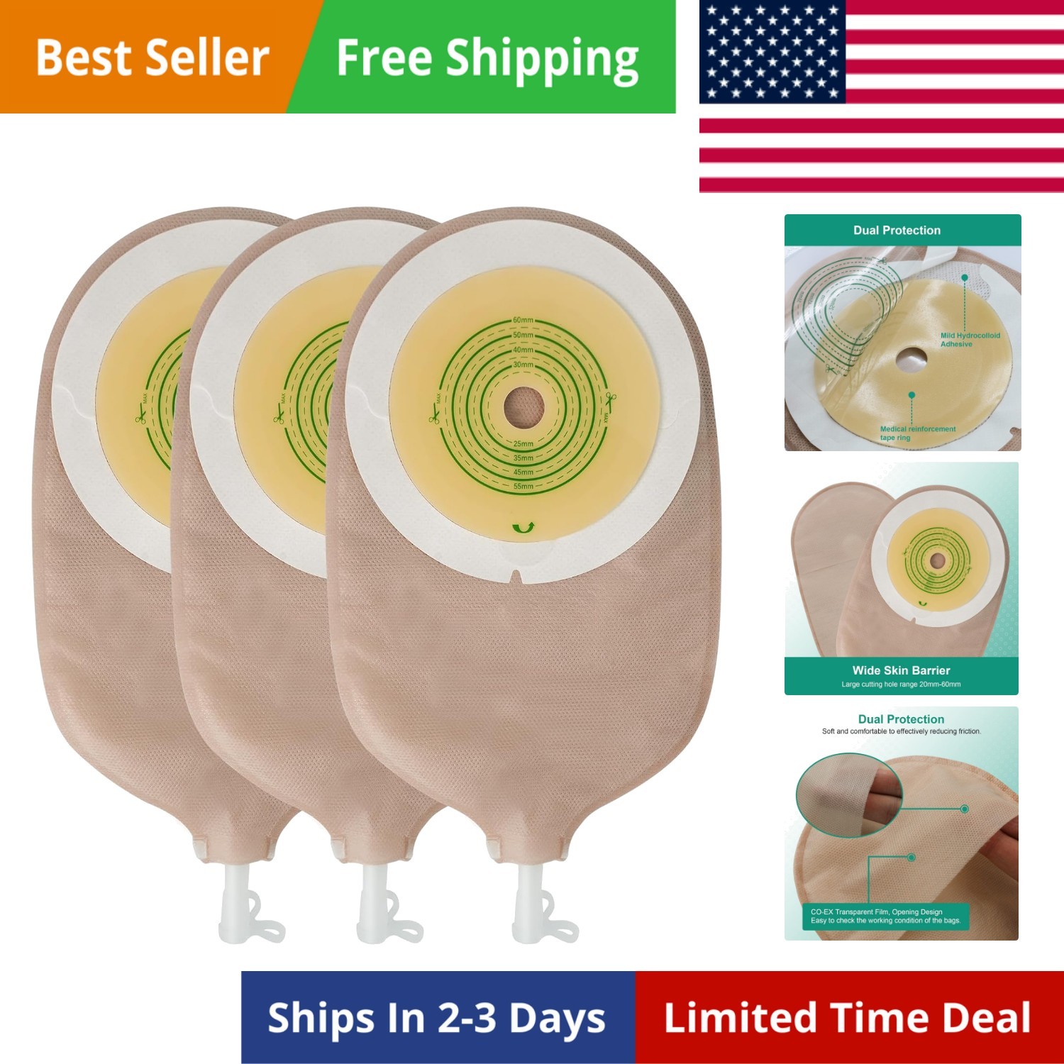 20PCS Urostomy Bags,One-Piece Drainable Pouches with Measure Card for Ileosto…