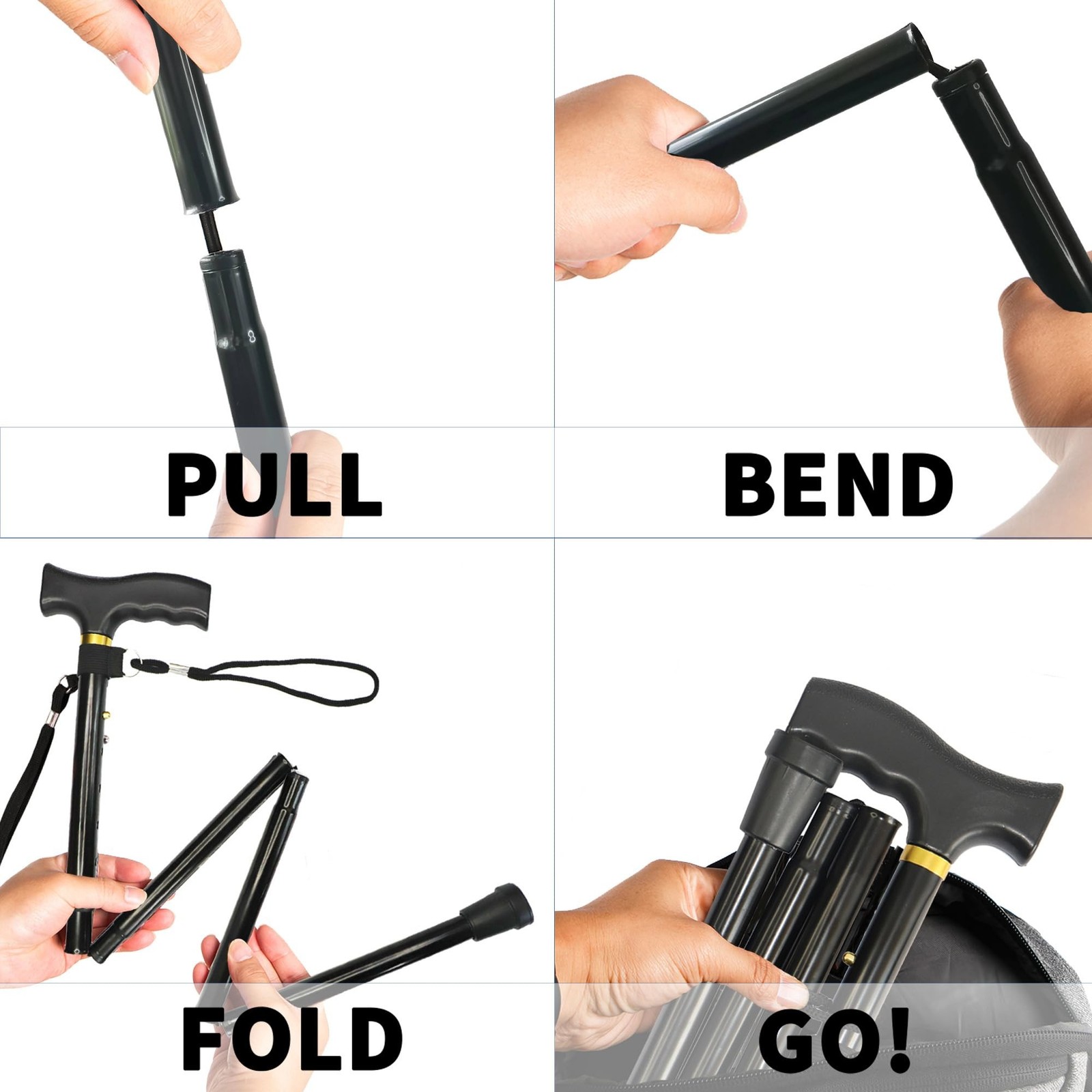 Folding Cane, 5-Level Adjustable Height Lightweight Portable Foldable Walking…