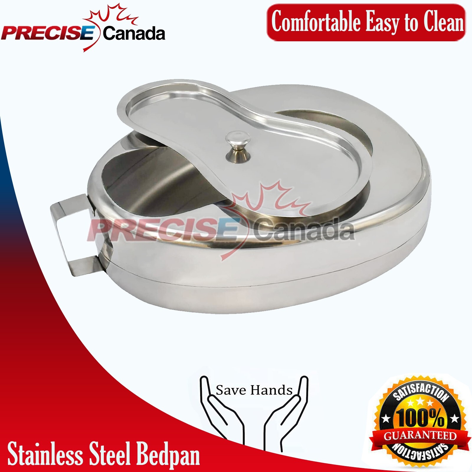 Heavy Duty Stainless Steel Hospital Bed Pan with Lid Elderly Easy Clean DS-1885