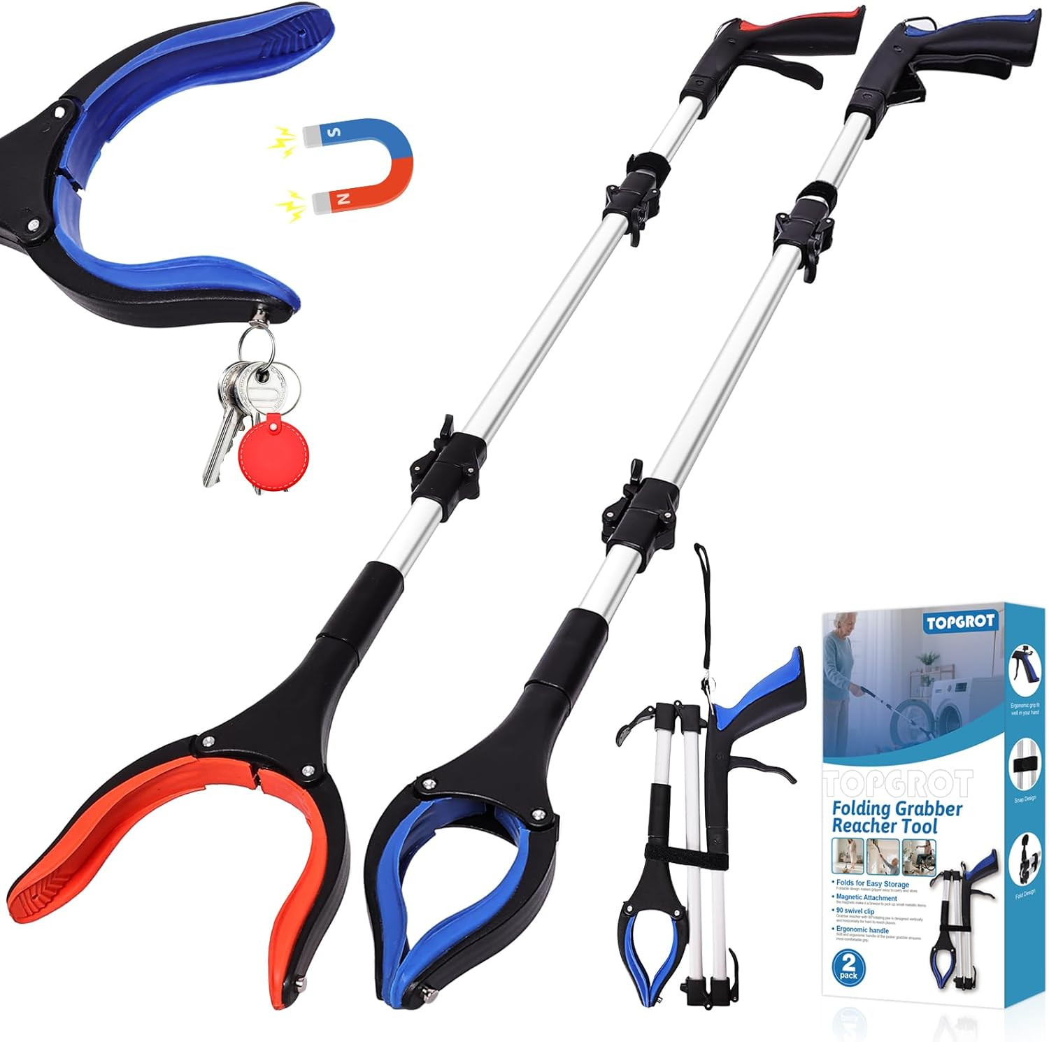 40″ Grabber Reacher Tool for Seniors 2 Pack, Foldable Reacher Grabbers Pickup St