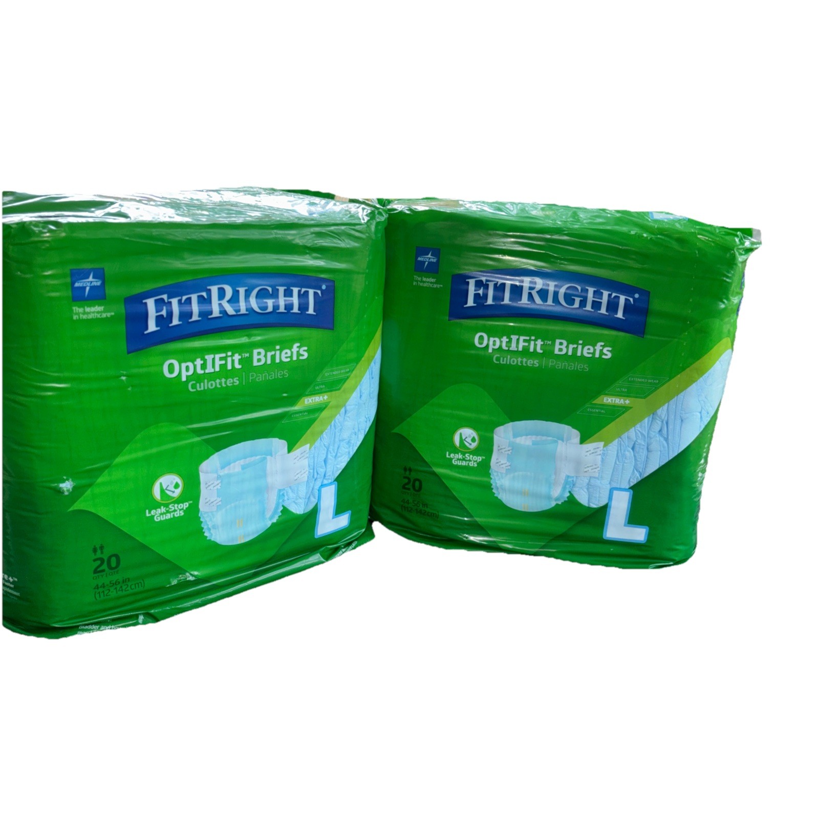 40 Count Medline FitRight OptiFit Extra Plus Briefs Size Large 2×20 Count