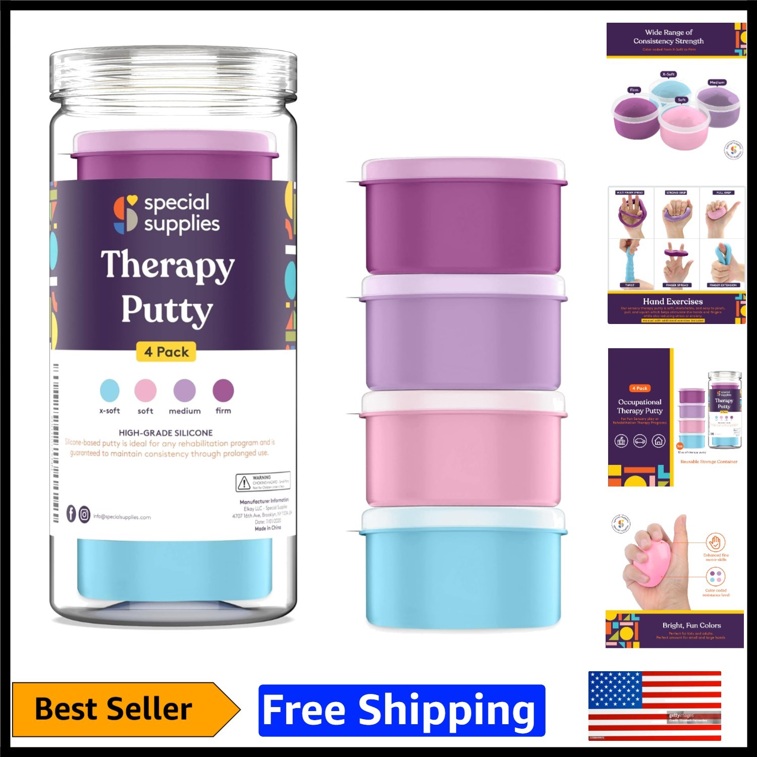 Vibrant Unicorn Colors Therapy Putty Set – 4 Strengths for Hands & Stress Relief