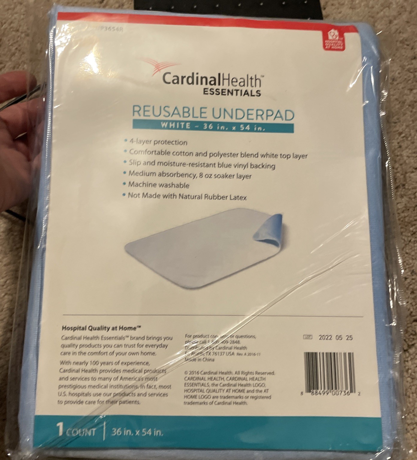 Washable Underpads 36″X54″ with 4-Layer Protection Reusable (1 Pack) White Blue