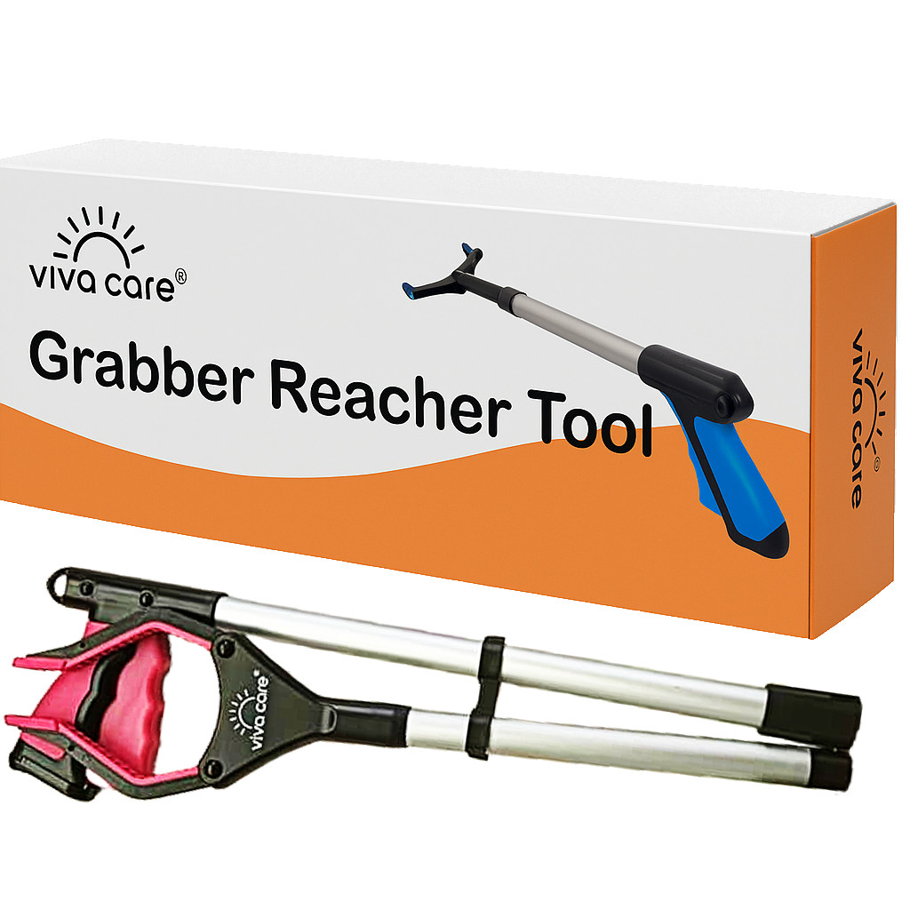 Foldable Grabber Reacher for Adults -Rotating Head, Non-Slip Grip, 32″ Long Pink