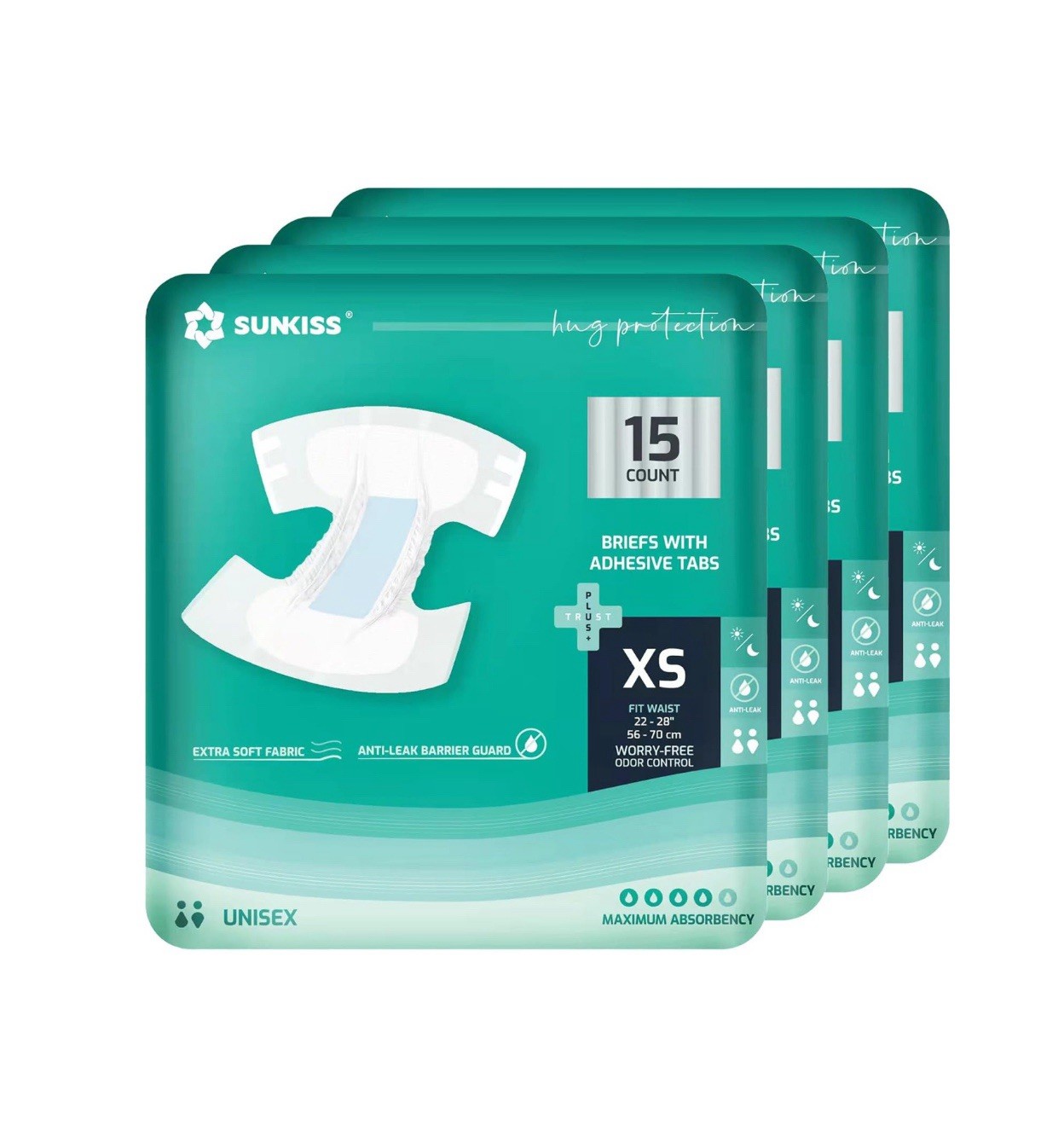 60 CT SUNKISS TrustPlus Adult Diapers – XSmall- with Maximum Absorbency, Unisex