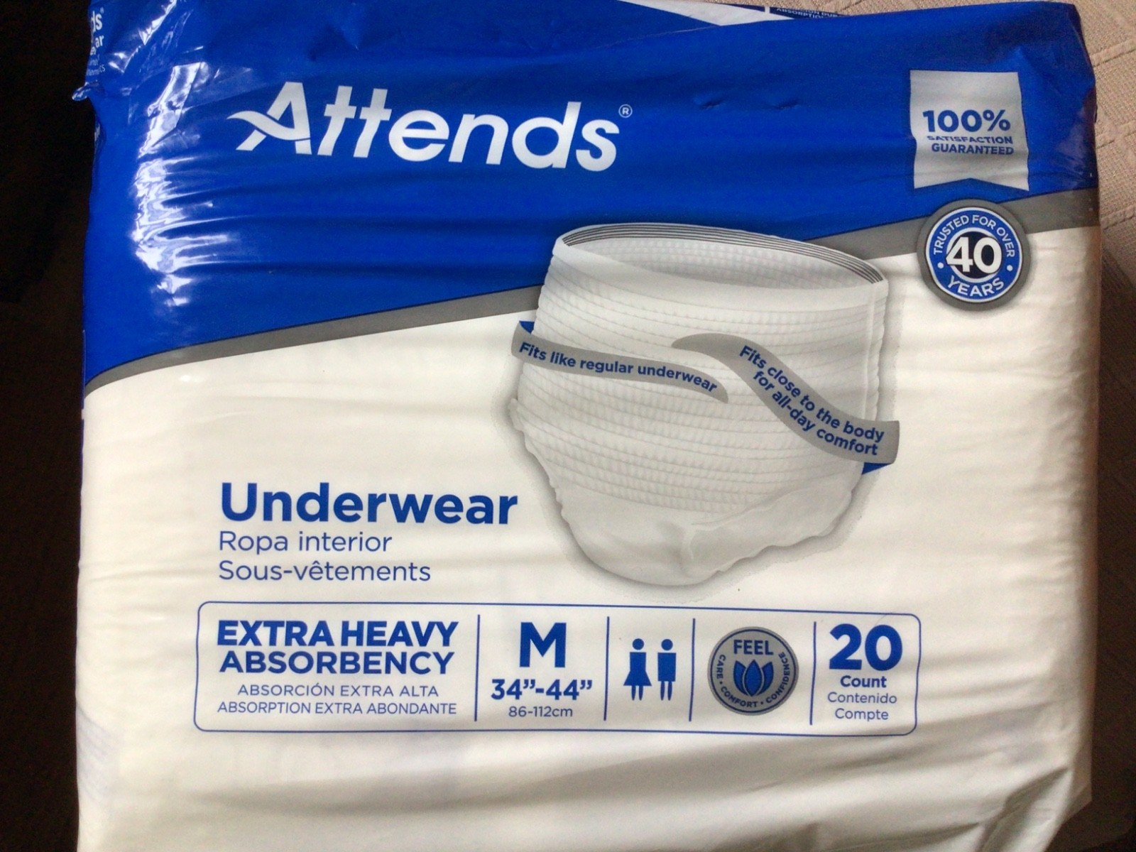 Attends Underwear Medium 34″- 44″, Unisex , 20 Count , Extra Heavy Absorbency