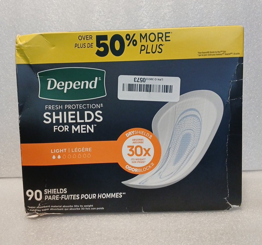 Depend Shields Incontinence Pads for Men (Light Absorbency) 90-Count [G3]