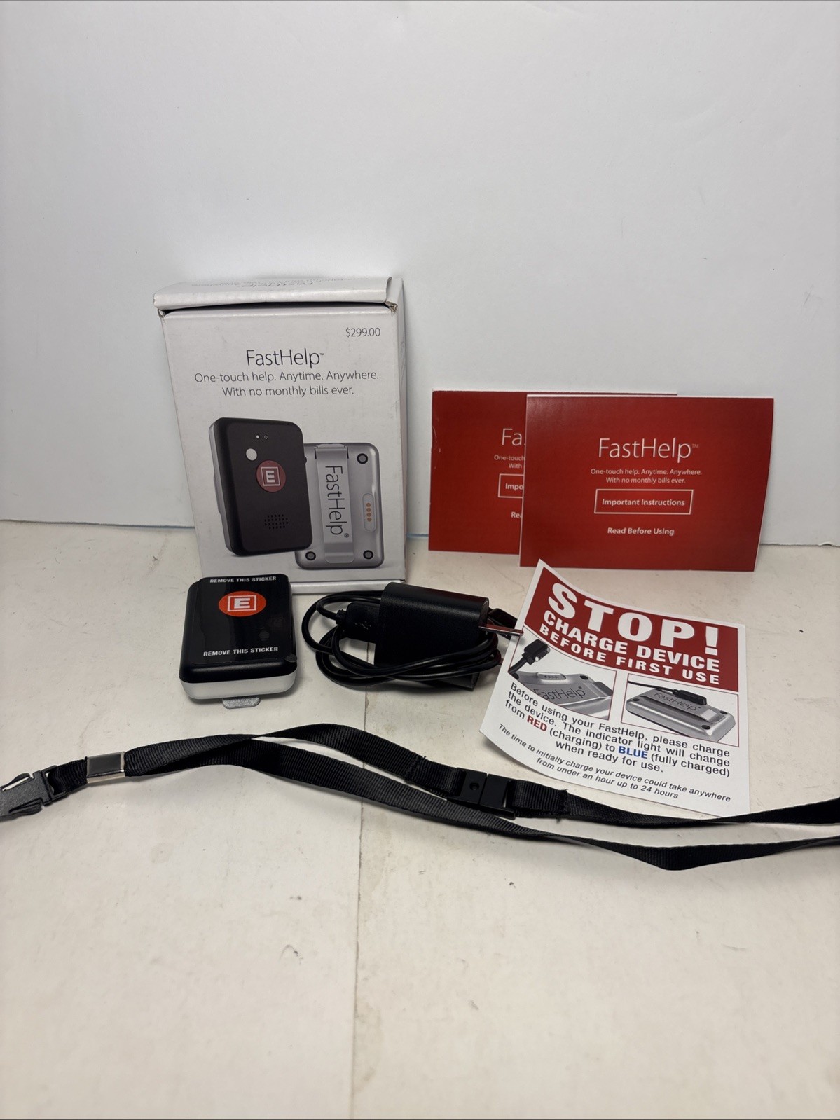 FastHelp Medical Alert Device No Monthly Fee SOS Pendant Open Box