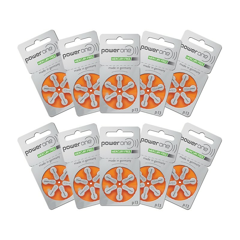 Hearing Aid Battery Powerone size 13 made in Germany Genuine 60 Batteries