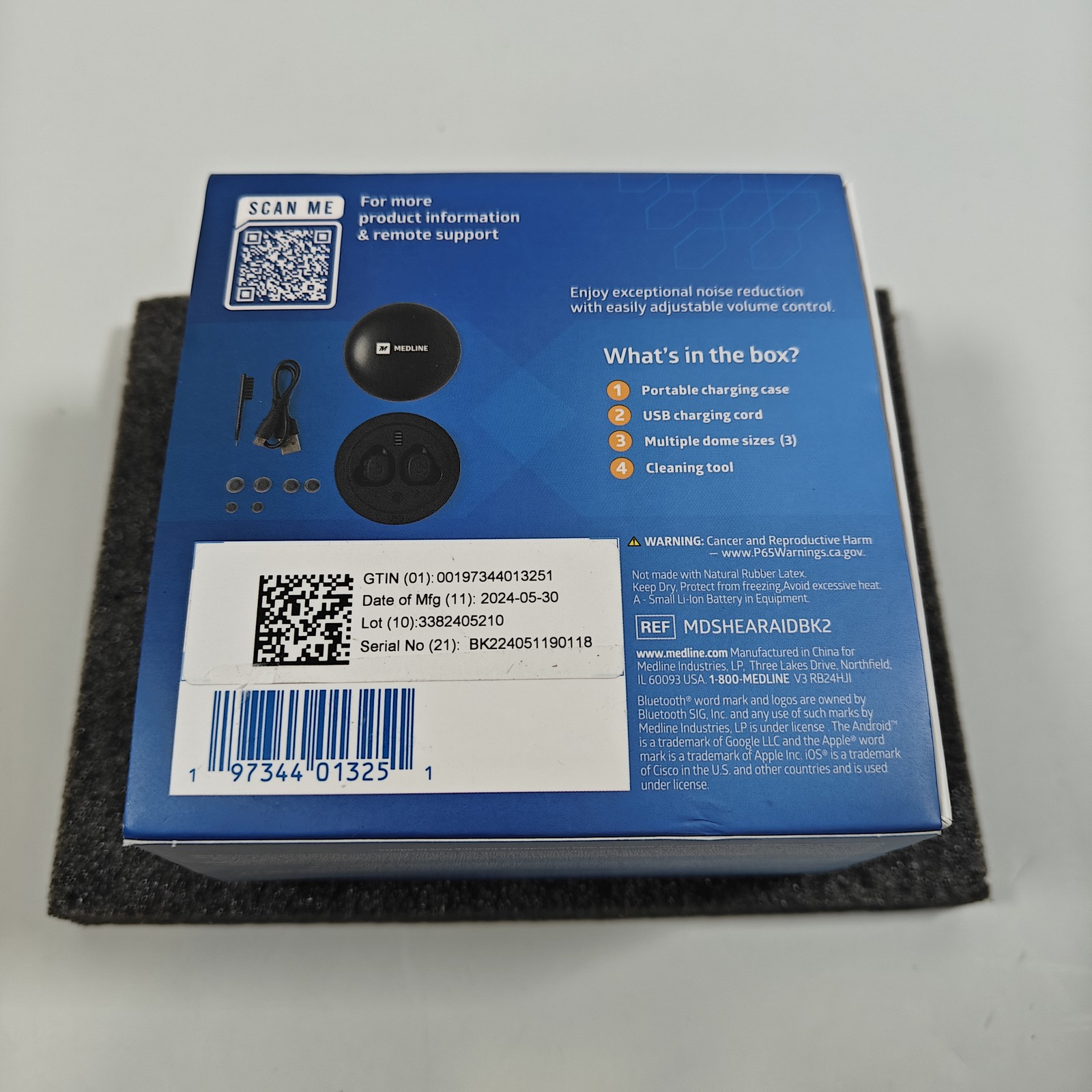 Medline Rechargeable OTC Hearing Aids in-Ear 4 Modes 20hr Battery Life Bluetooth