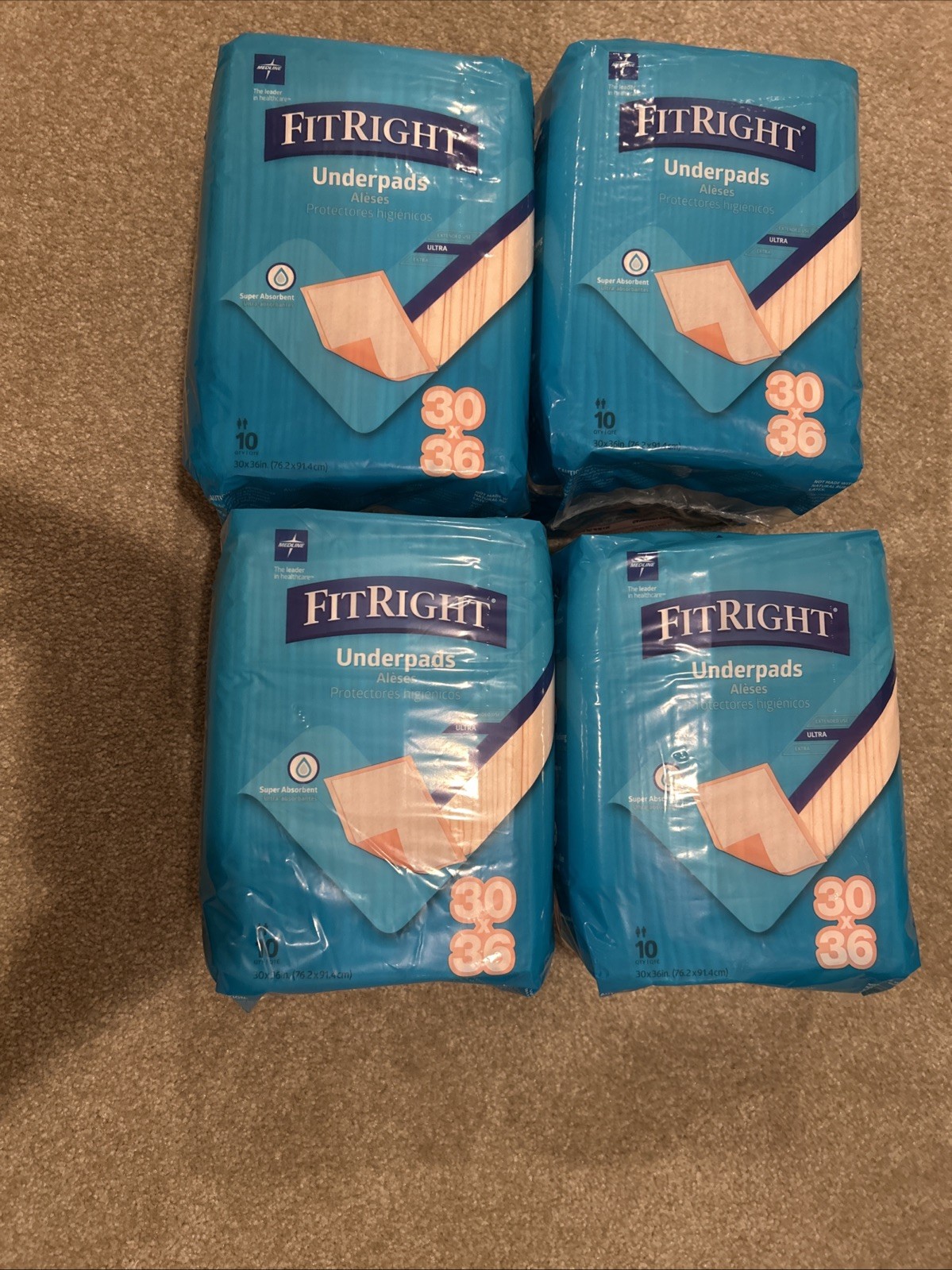 Med Line FitRight Underpads 30”x36” Sealed , 4Bags Of 10 ( 40 Count )
