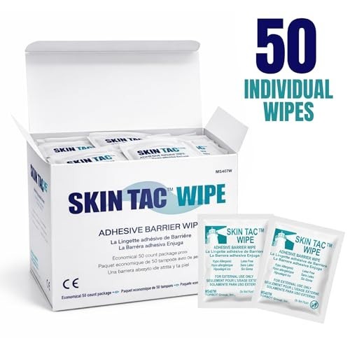 Skin Tac Adhesive Barrier Prep Wipes – Liquid, Latex-Free, Hypoallergenic, 50 Pa