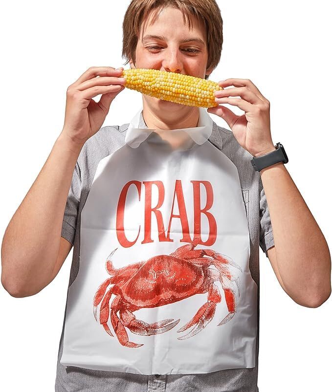 100 Pack Disposable Adult Crab Bibs, Lightweight Soft Comfortable Bibs 16″ x 20″