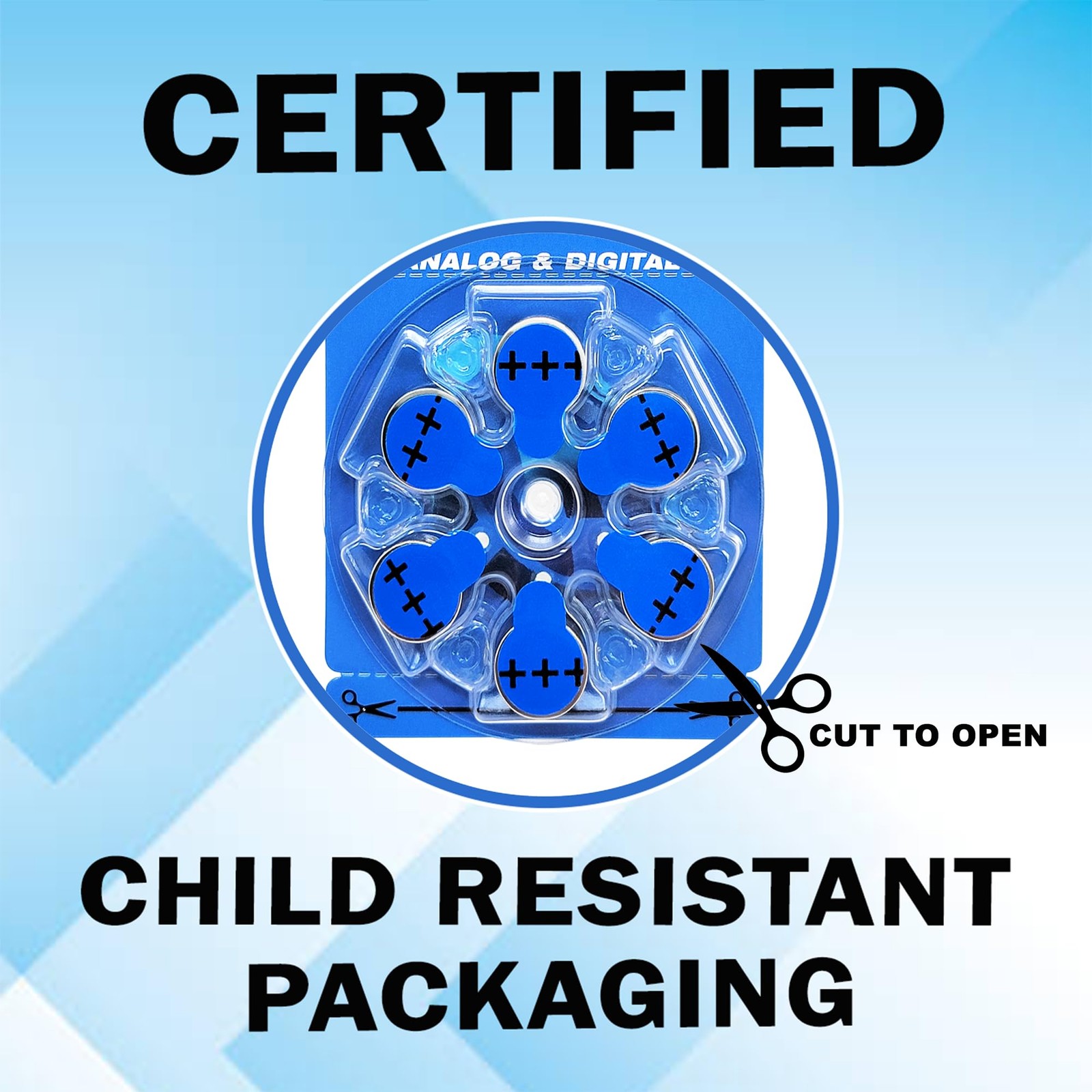 Premium Size 675 PR44 1.45V Hearing Aid Batteries Blue Tab – 60 Pack