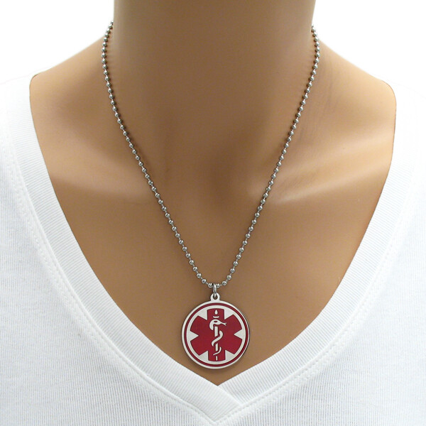 Stainless Steel Round Caduceus Medical Pendant w/ Necklace- Free Engraving