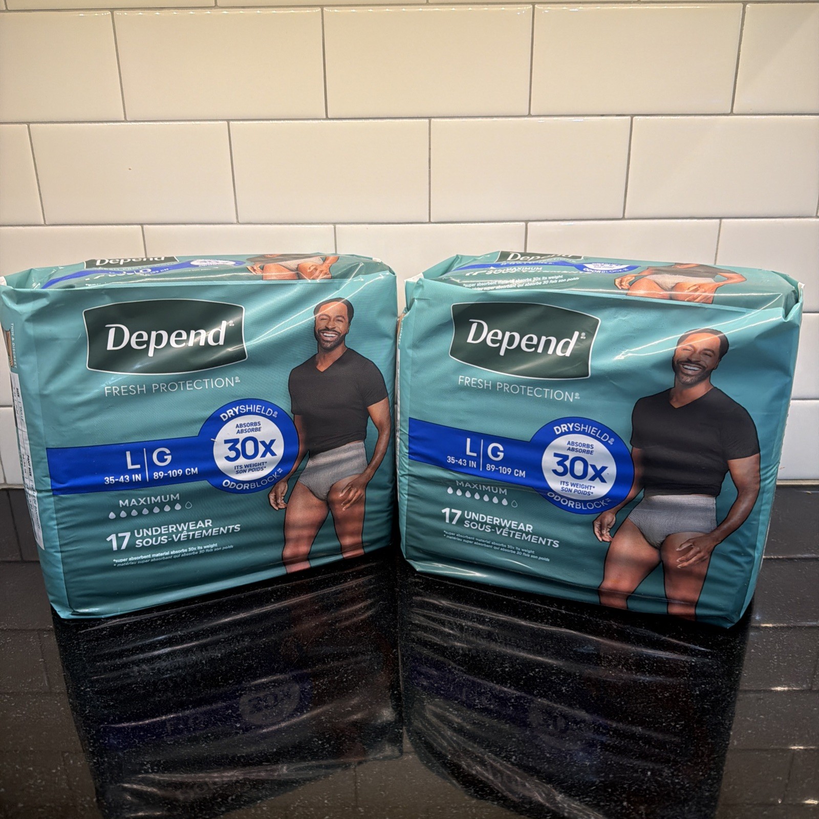 Total of 34pairs(17×2) | Depend Fresh Protection Disposable Underwear, Men Large