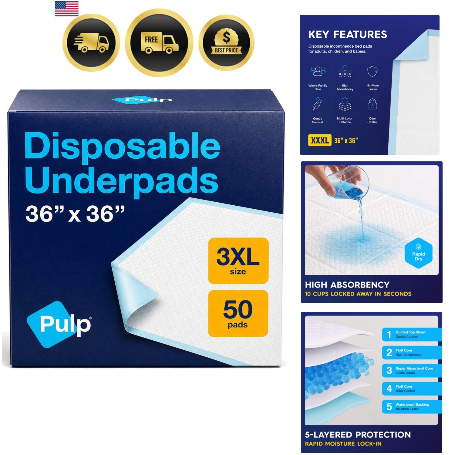 50 x Incontinence Underpads 36″ x 36″ | XXXL Bed Pads Disposable Adult | Supe…