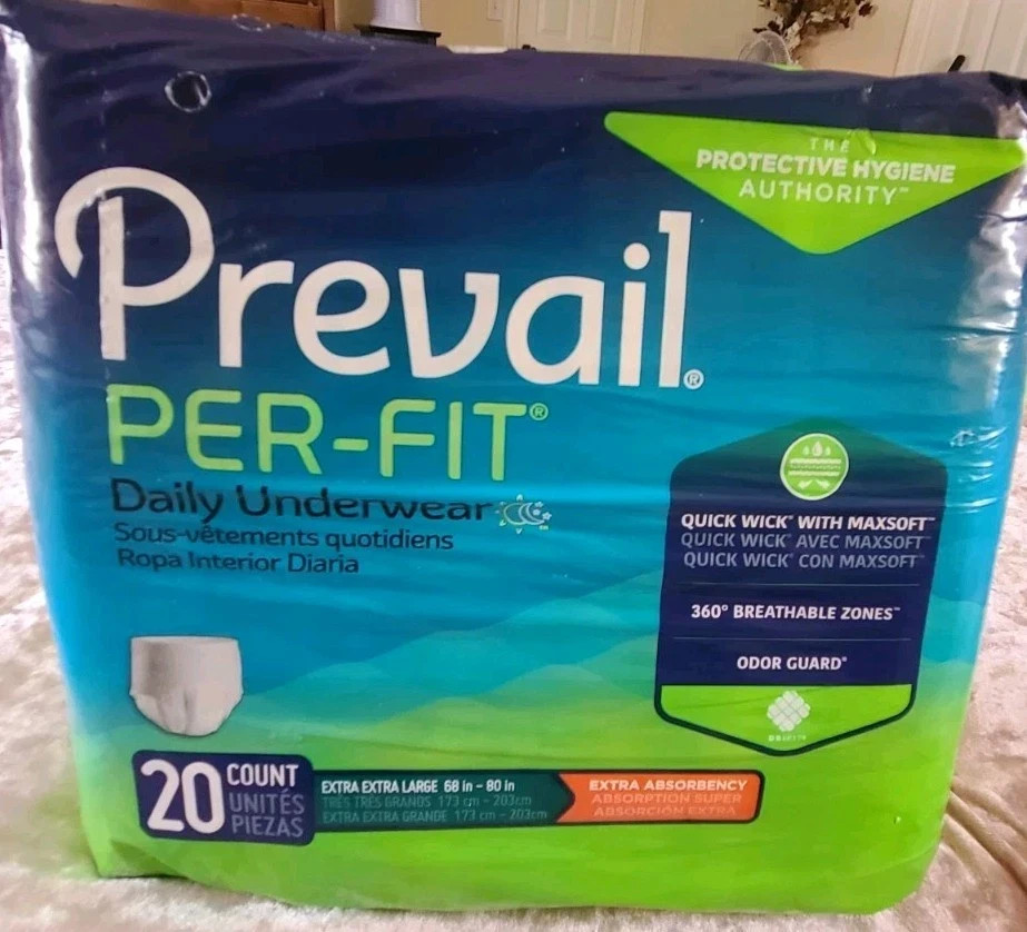 Prevail PER-FIT Daily Underwear Size XXL Extra large 68-80″ 20 count New sealed