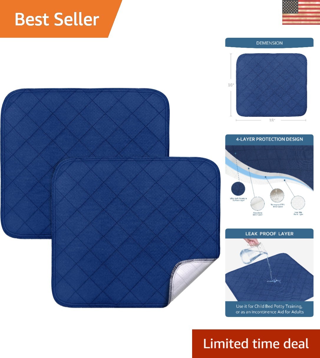 Comfortable 18″ x 16″ Incontinence Seat Protectors – Reusable & Machine Washable