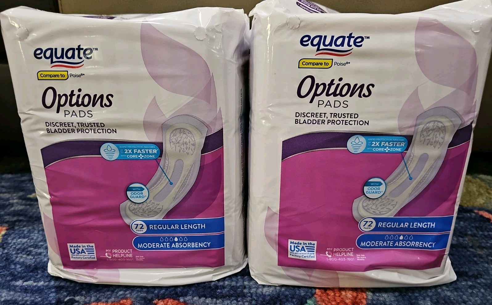 NEW Equate Options Moderate Absorbency Regular Length Pads Value Pack, 144 Count