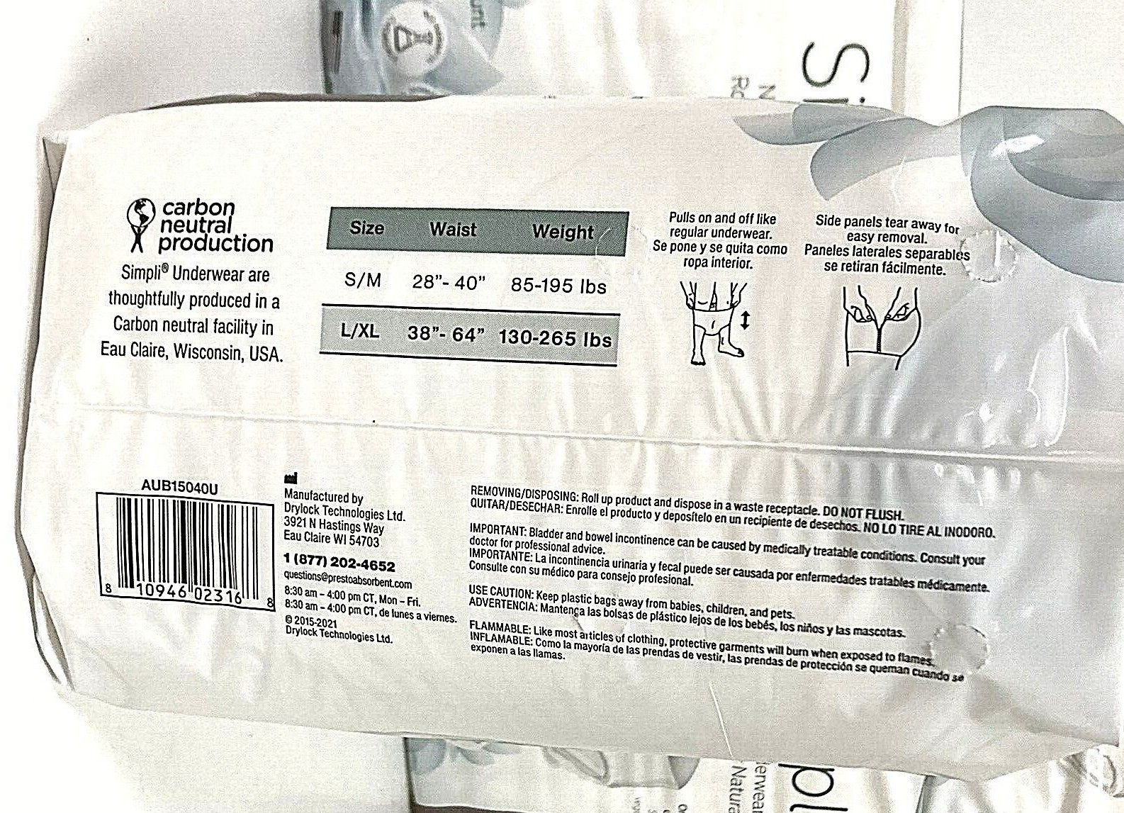 40 Count Simpli Adult L/XL Natural Plant-Based Super-Absorbent Underwear 38”-64”